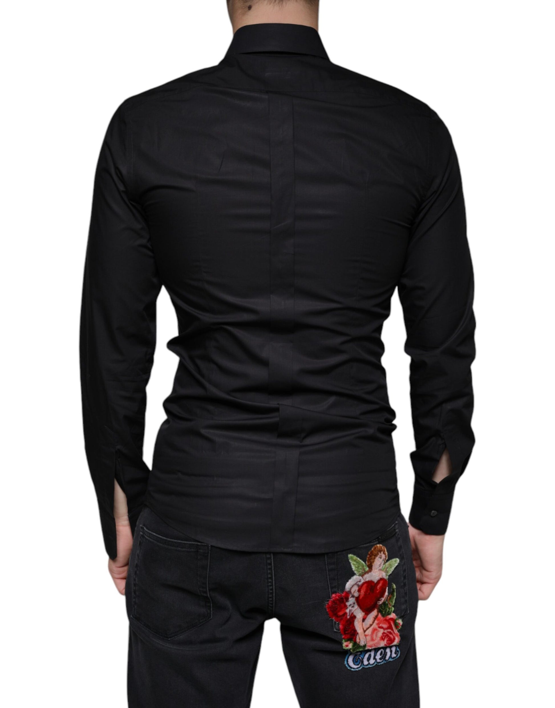 Dolce & Gabbana Black Cotton Stretch Dress GOLD Formal Shirt - ACCEXO
