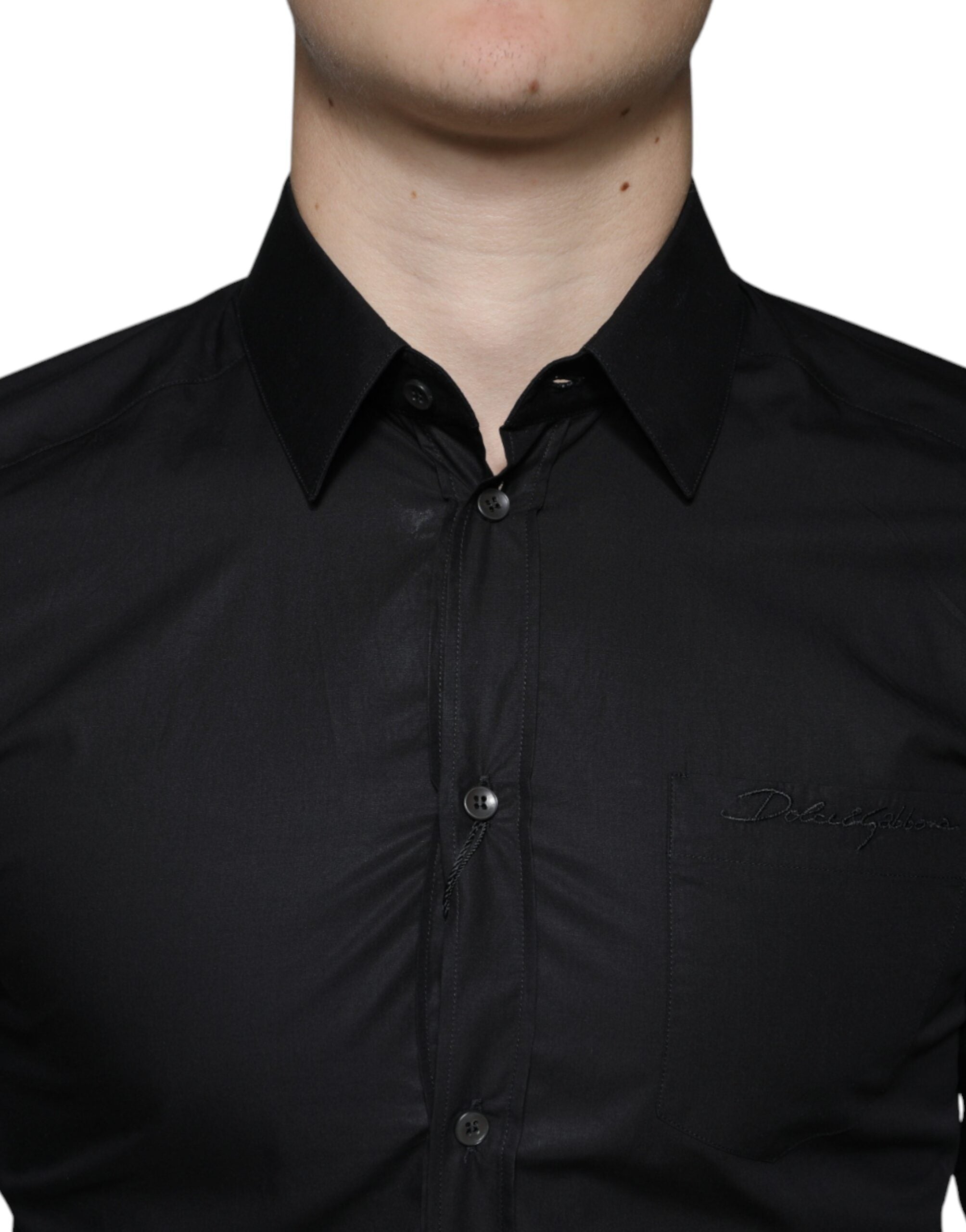 Dolce & Gabbana Black Cotton Stretch Dress GOLD Formal Shirt - ACCEXO