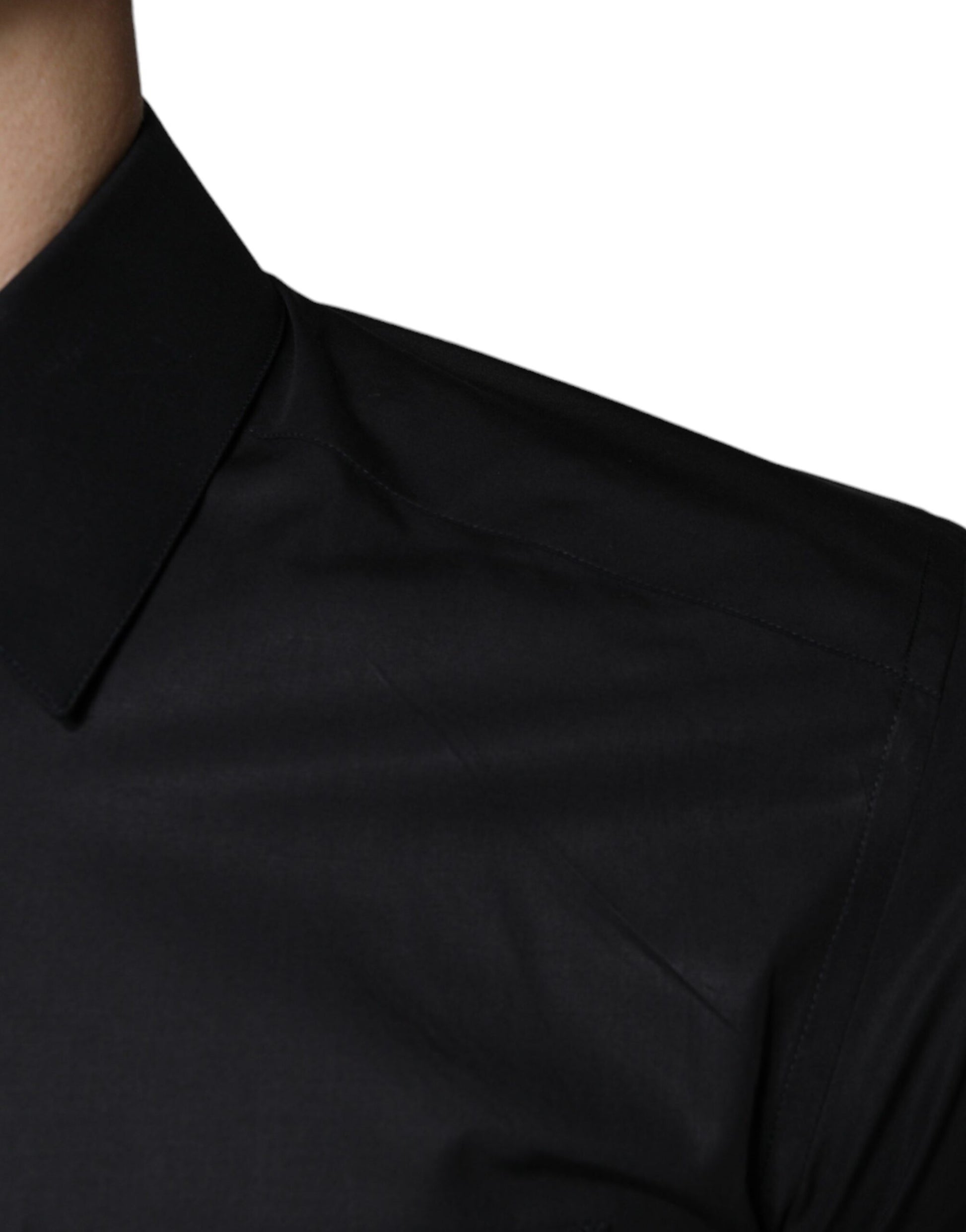 Dolce & Gabbana Black Cotton Stretch Dress GOLD Formal Shirt - ACCEXO
