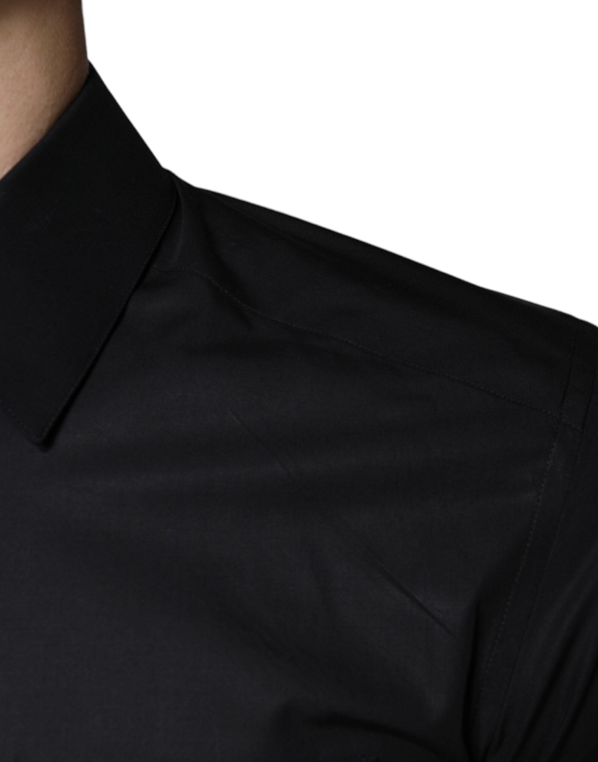 Dolce & Gabbana Black Cotton Stretch Dress GOLD Formal Shirt - ACCEXO