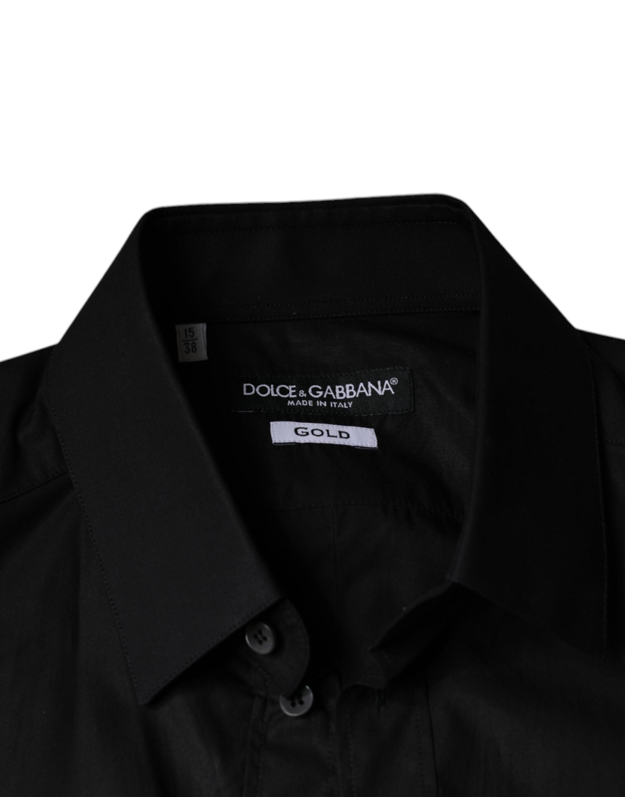 Dolce & Gabbana Black Cotton Stretch Dress GOLD Formal Shirt - ACCEXO