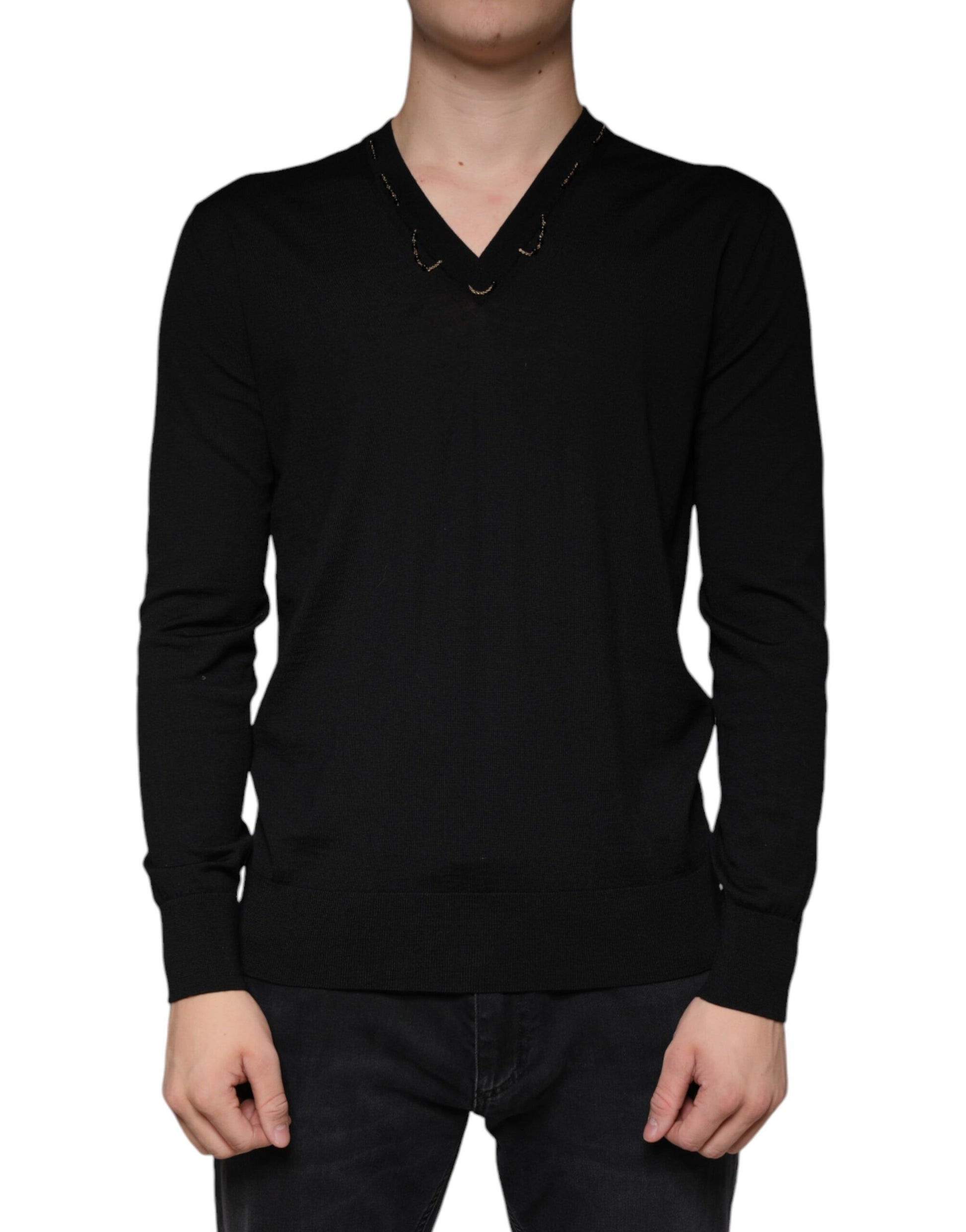 Dolce & Gabbana Black Embellished V-neck Pullover Sweater - ACCEXO