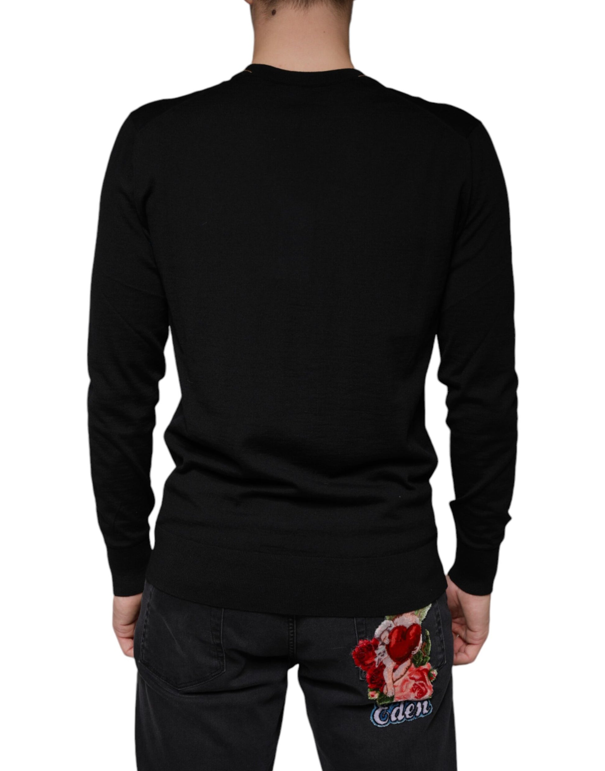 Dolce & Gabbana Black Embellished V-neck Pullover Sweater - ACCEXO