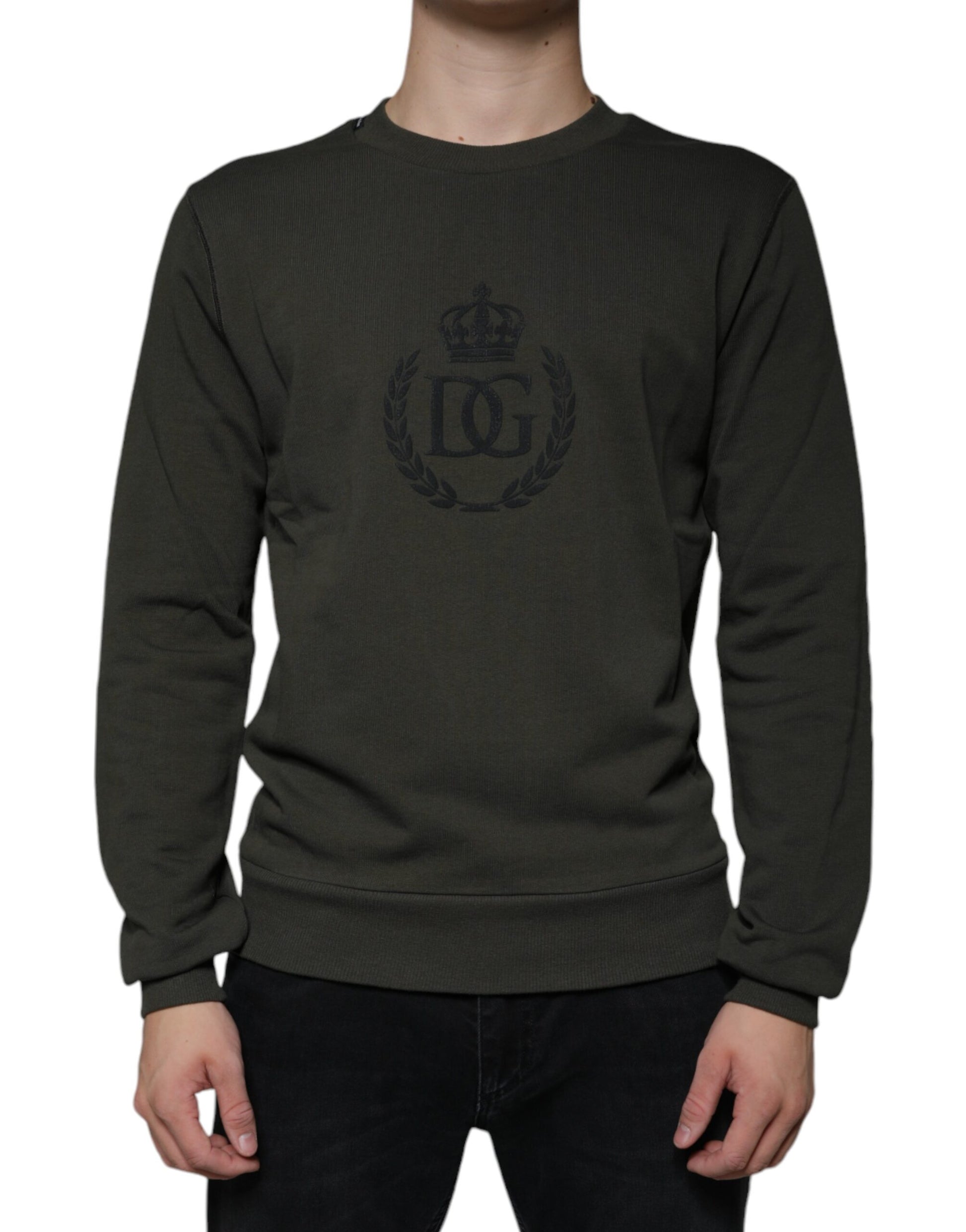 Dolce & Gabbana Army Green DG Crown Crew Neck Pullover Sweater - ACCEXO