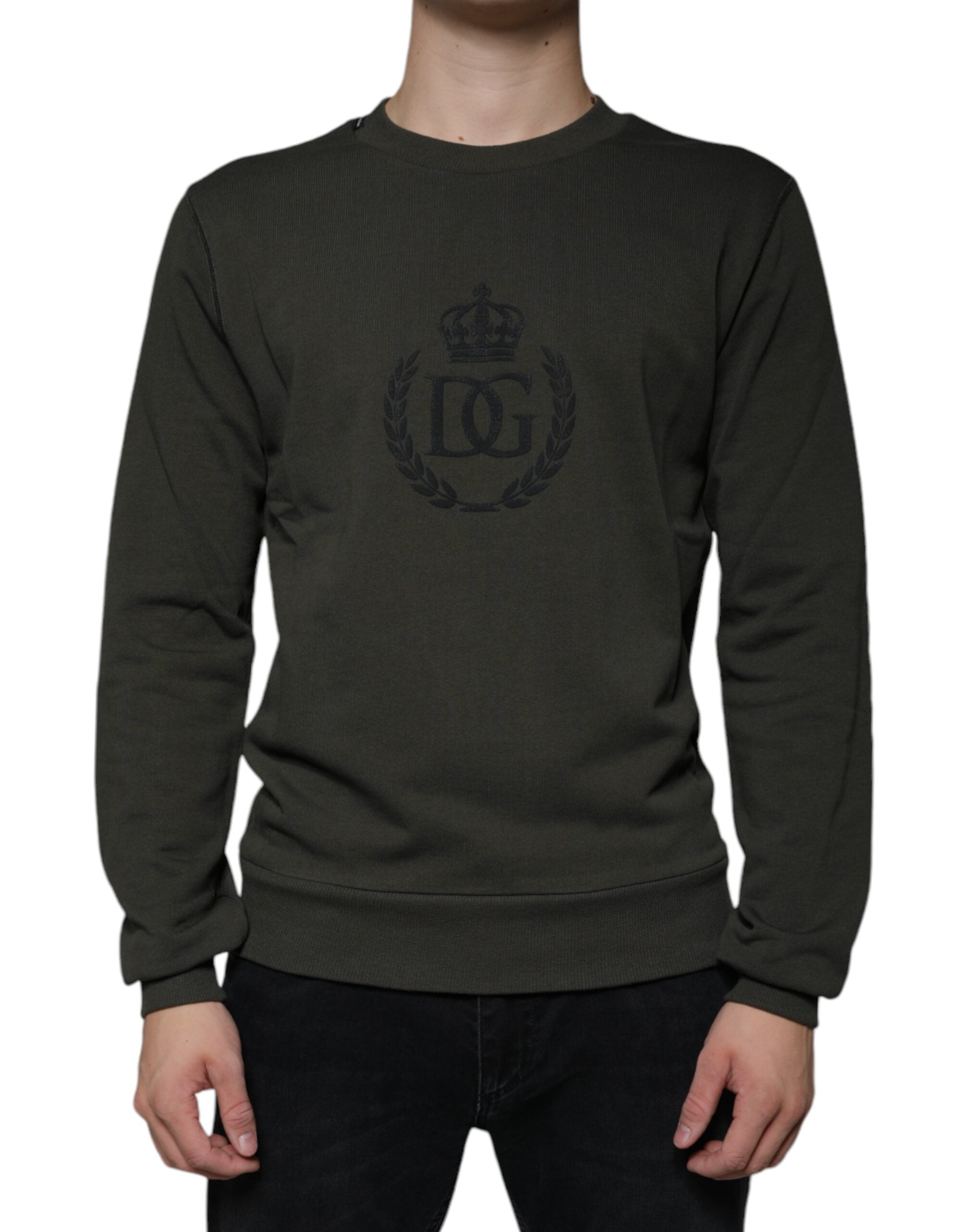 Dolce & Gabbana Army Green DG Crown Crew Neck Pullover Sweater - ACCEXO