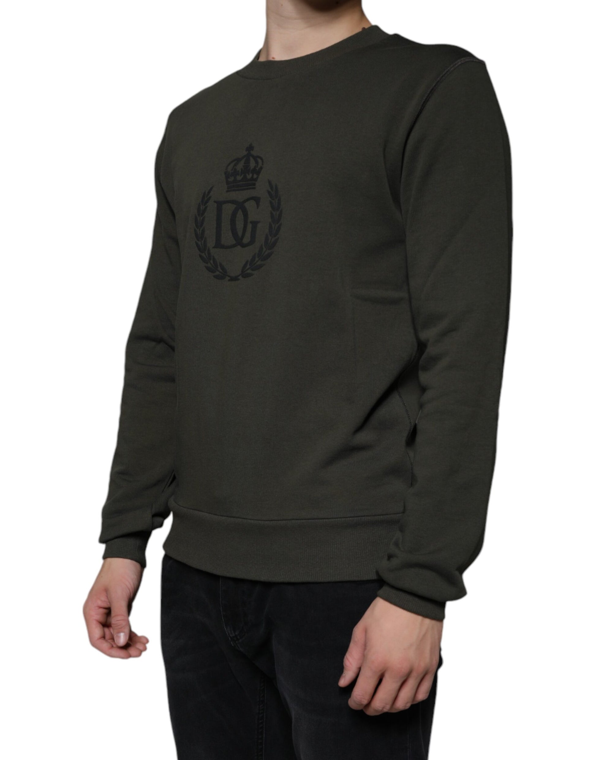 Dolce & Gabbana Army Green DG Crown Crew Neck Pullover Sweater - ACCEXO