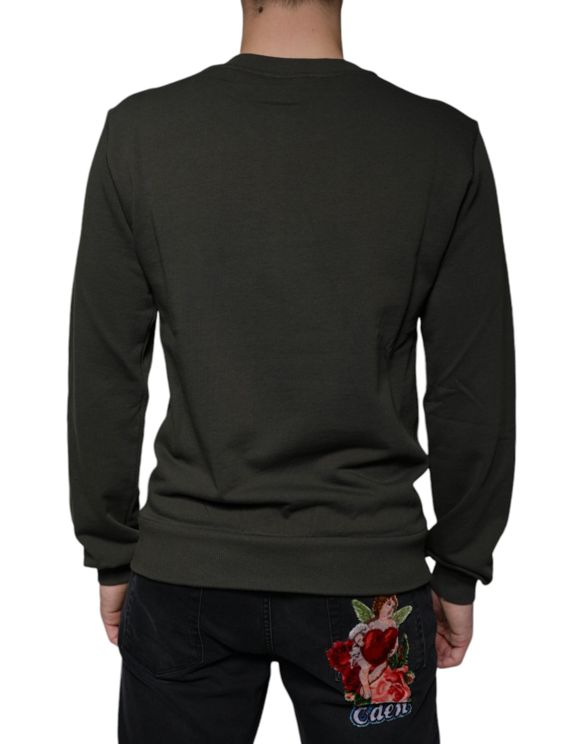 Dolce & Gabbana Army Green DG Crown Crew Neck Pullover Sweater - ACCEXO