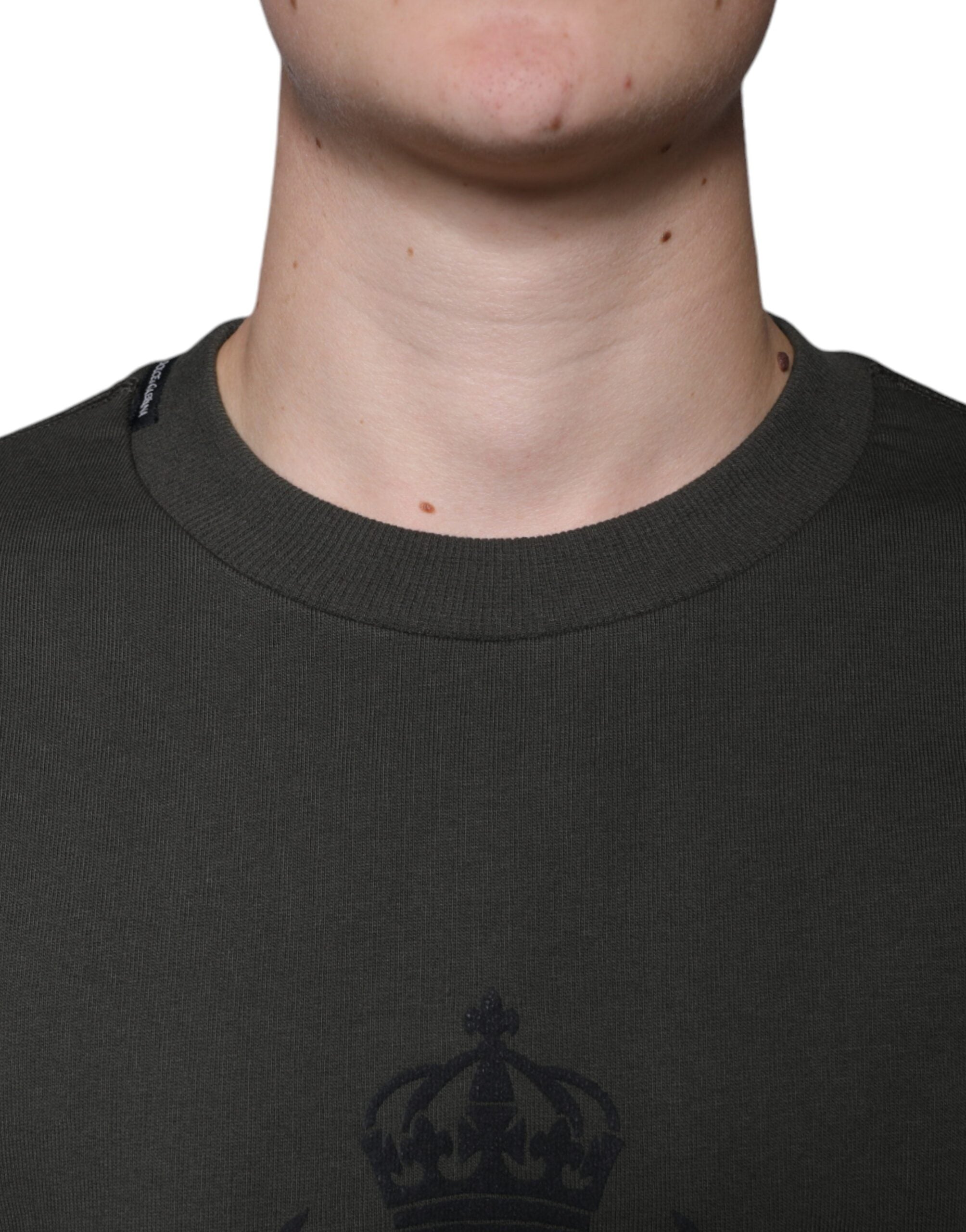 Dolce & Gabbana Army Green DG Crown Crew Neck Pullover Sweater - ACCEXO