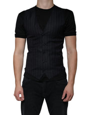 Dolce & Gabbana Black Leather Waistcoat Dress Formal Vest - ACCEXO