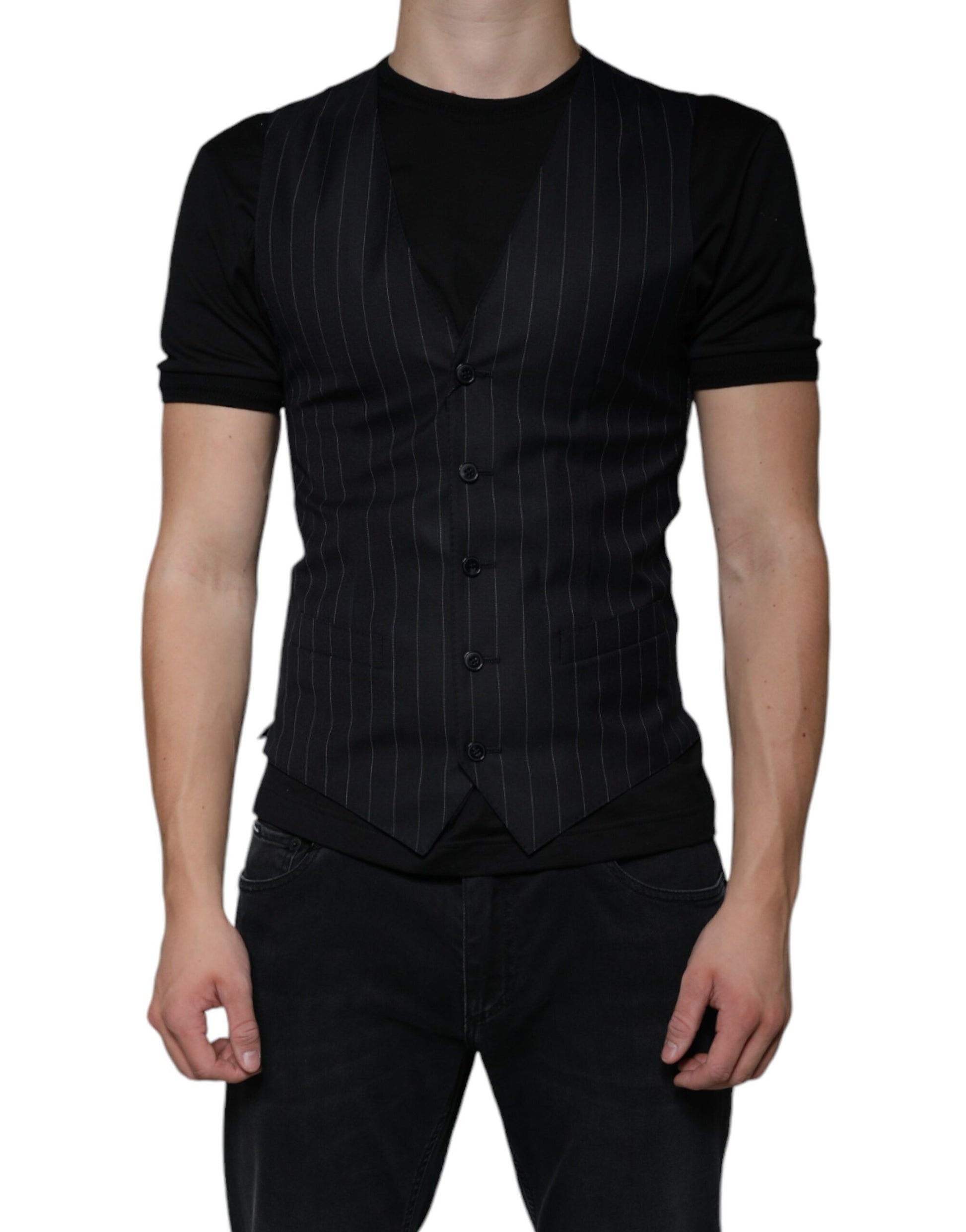 Dolce & Gabbana Black Leather Waistcoat Dress Formal Vest - ACCEXO