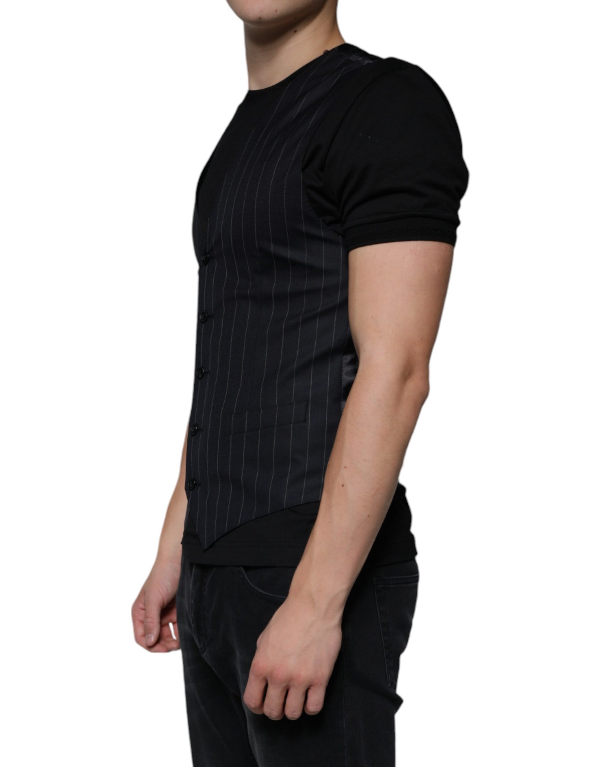 Dolce & Gabbana Black Leather Waistcoat Dress Formal Vest - ACCEXO