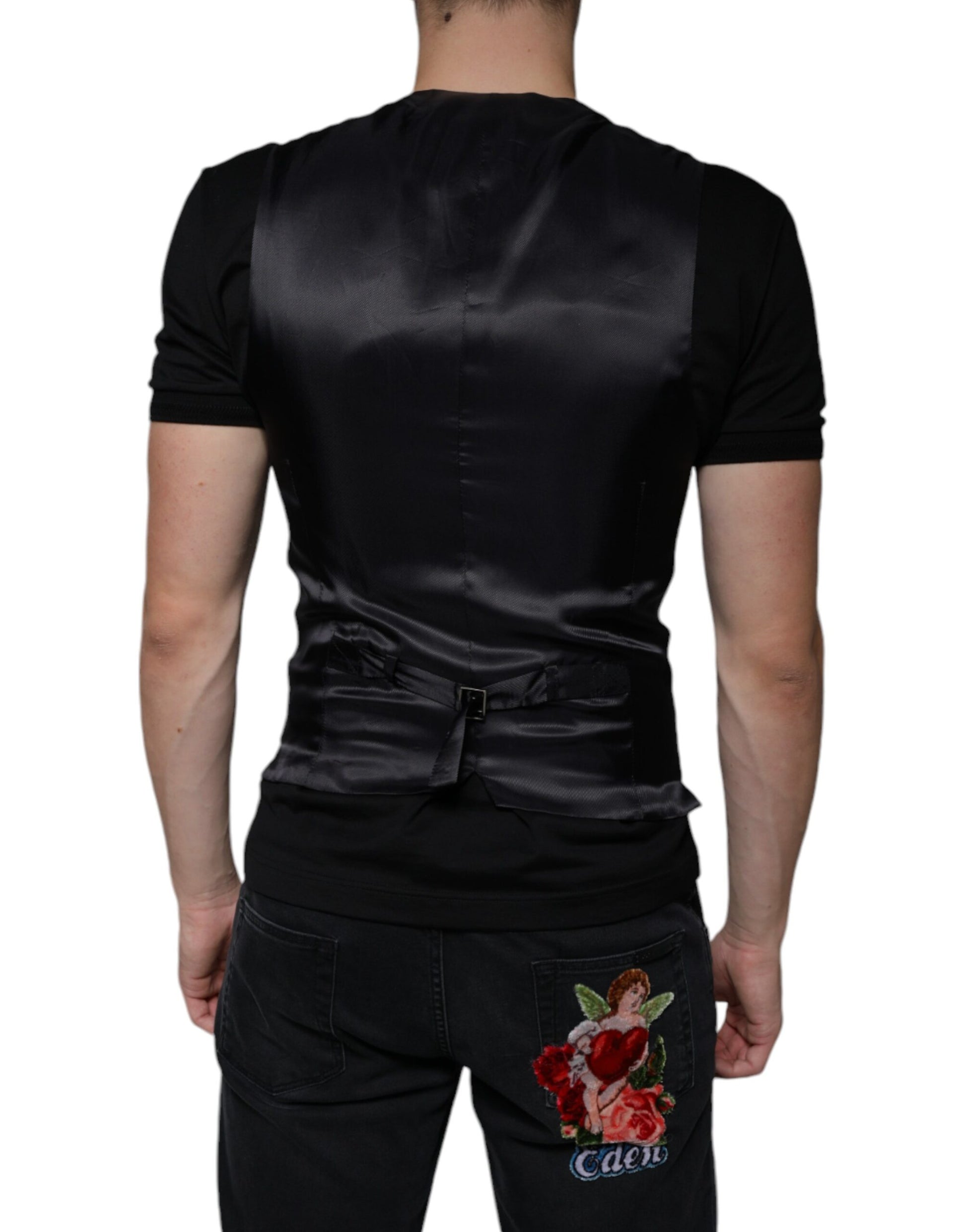 Dolce & Gabbana Black Leather Waistcoat Dress Formal Vest - ACCEXO