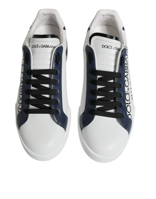 Dolce & Gabbana White Blue Leather Crown Milano Sneakers Shoes