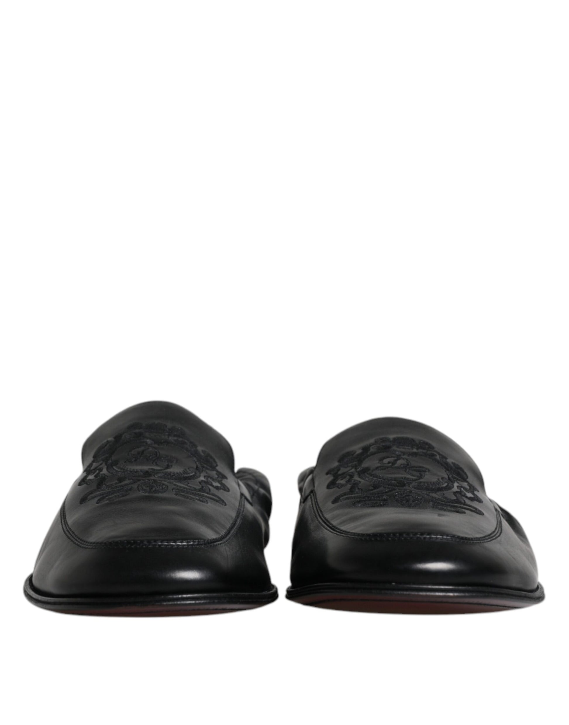Dolce & Gabbana Black Logo Embroidered Leather Loafer Men Dress Shoes - ACCEXO