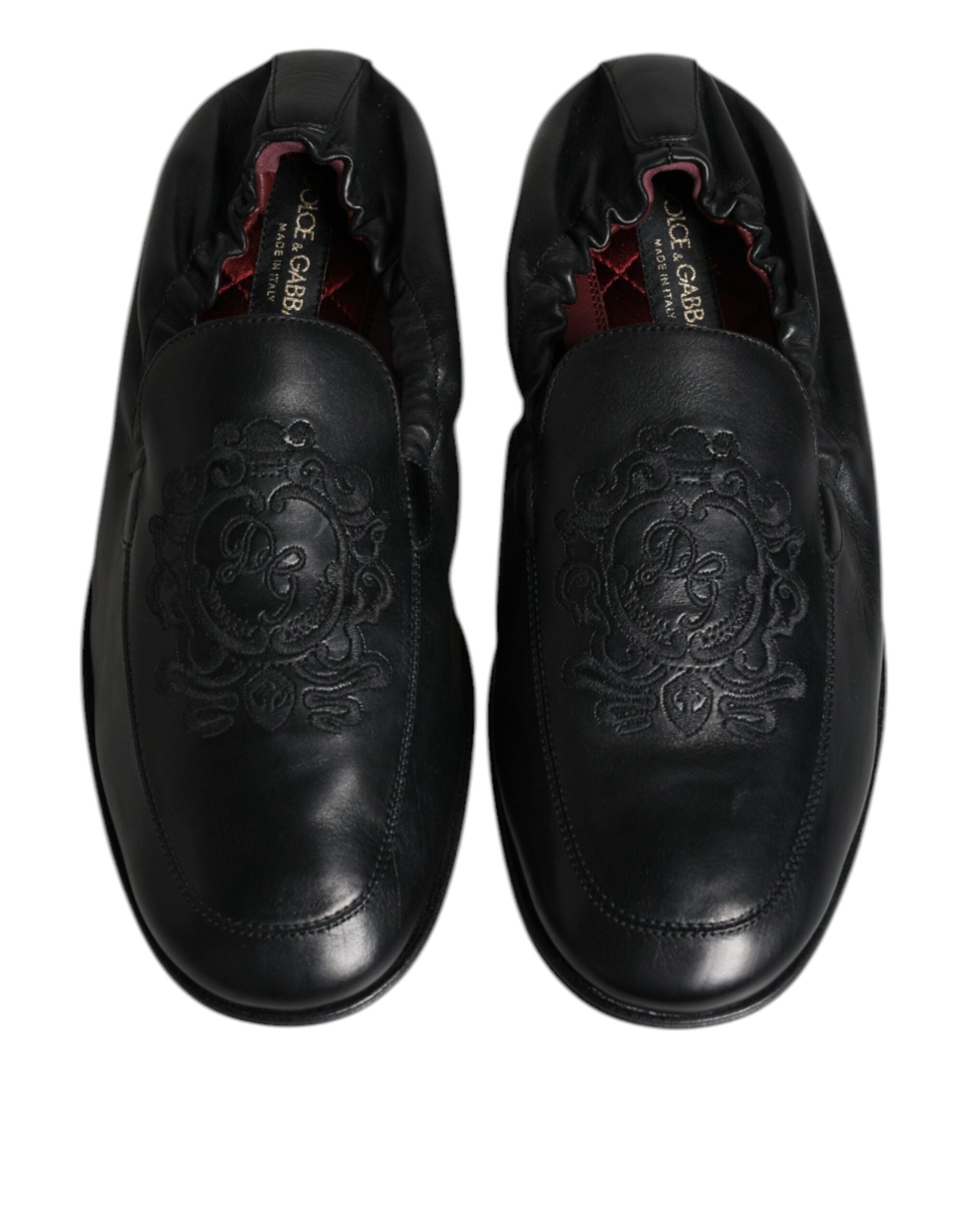 Dolce & Gabbana Black Logo Embroidered Leather Loafer Men Dress Shoes - ACCEXO