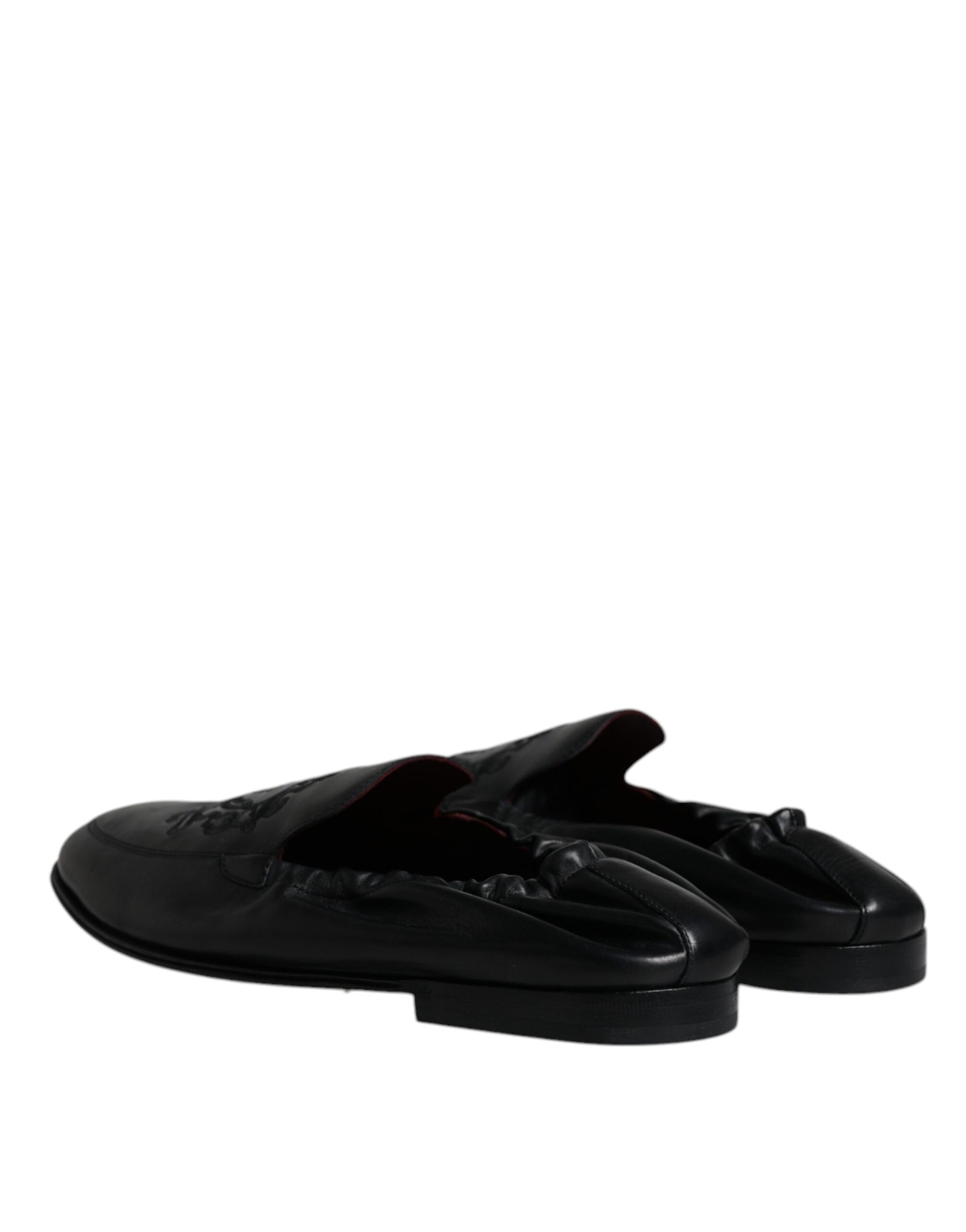 Dolce & Gabbana Black Logo Embroidered Leather Loafer Men Dress Shoes - ACCEXO