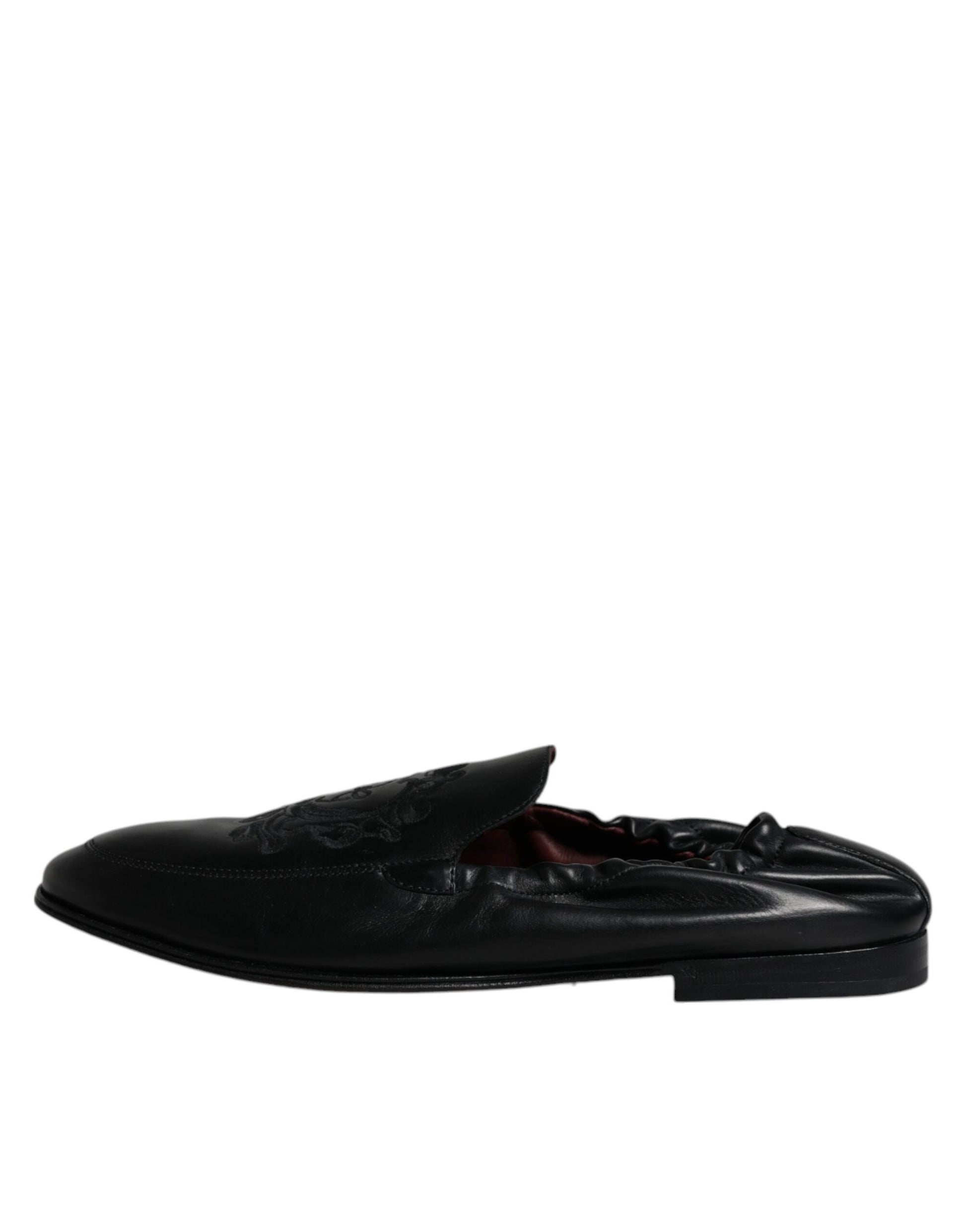 Dolce & Gabbana Black Logo Embroidered Leather Loafer Men Dress Shoes - ACCEXO