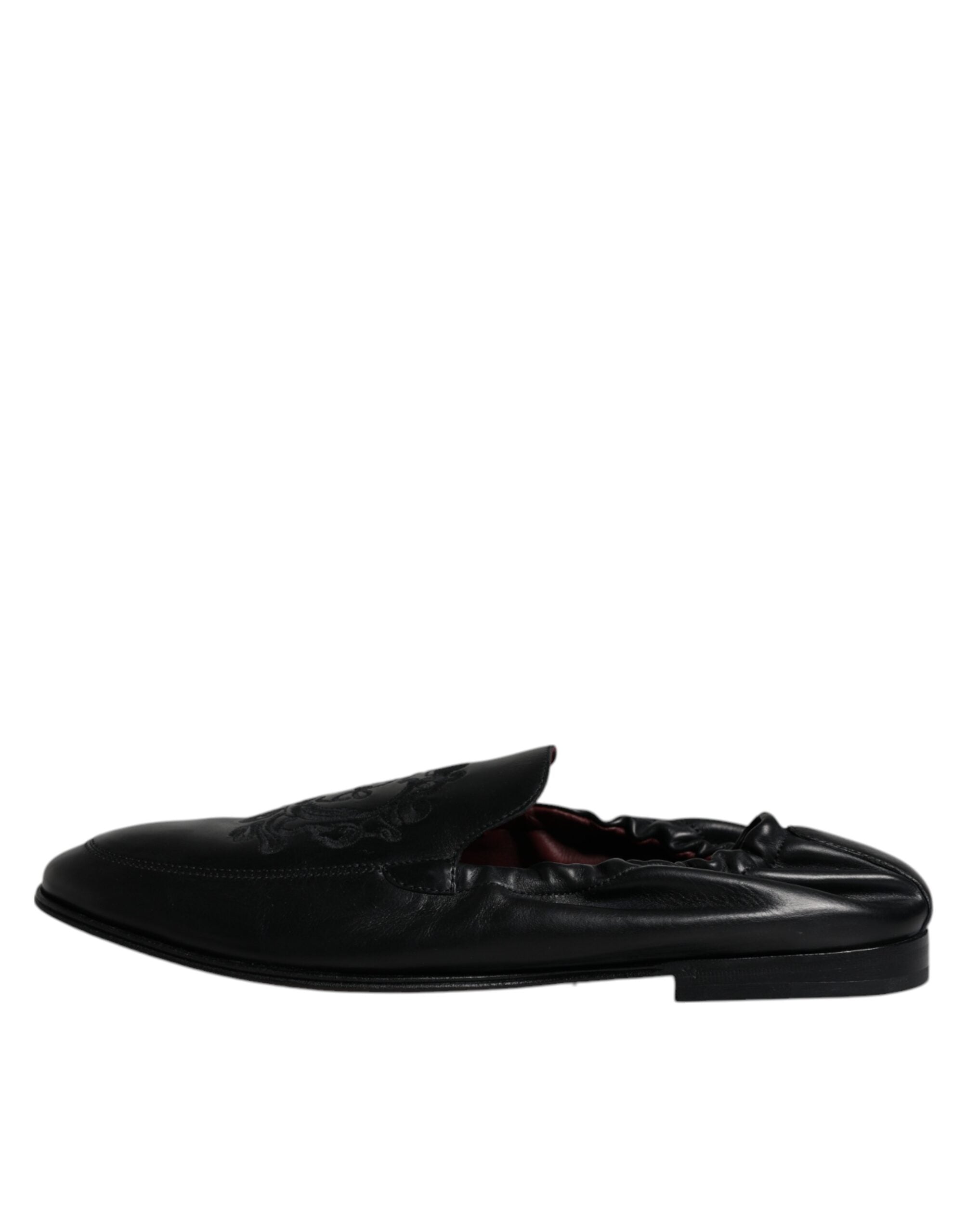 Dolce & Gabbana Black Logo Embroidered Leather Loafer Men Dress Shoes - ACCEXO