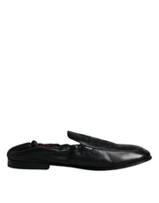 Dolce & Gabbana Black Logo Embroidered Leather Loafer Men Dress Shoes - ACCEXO