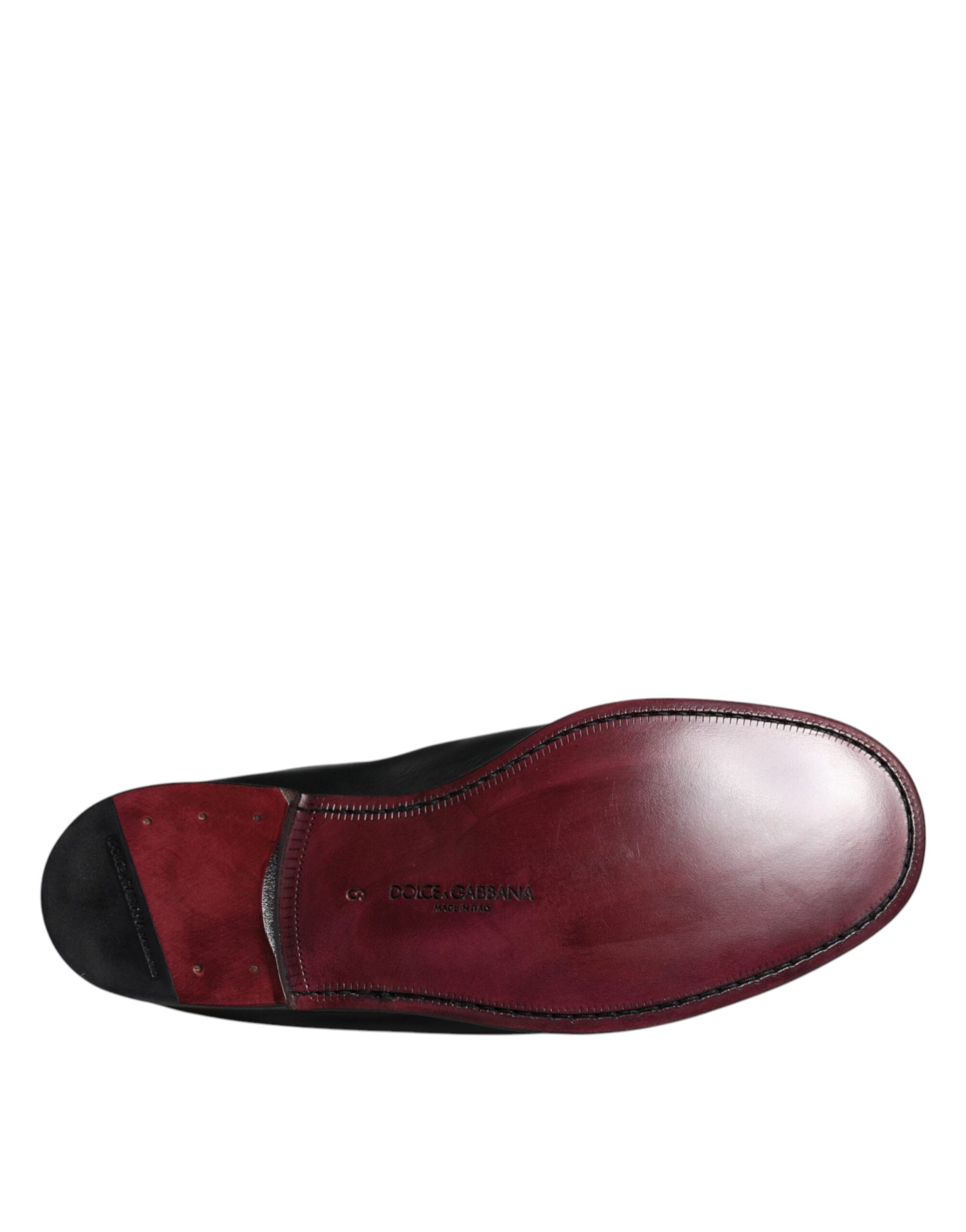 Dolce & Gabbana Black Logo Embroidered Leather Loafer Men Dress Shoes - ACCEXO