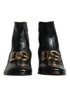 Dolce & Gabbana Black Nappa Leather Logo Ankle Boots Shoes