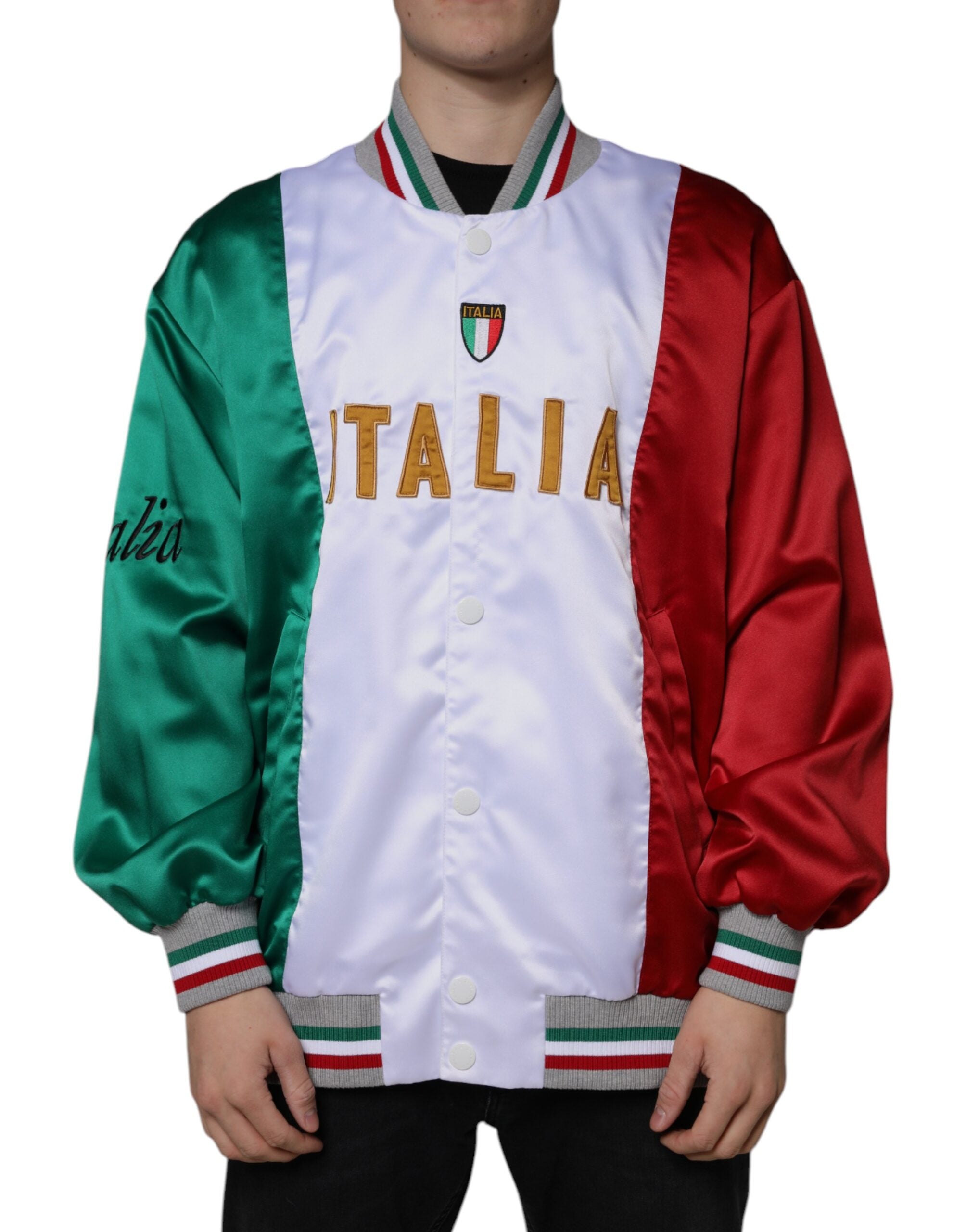 Dolce & Gabbana Multicolor Italia Button Down Bomber Jacket - ACCEXO