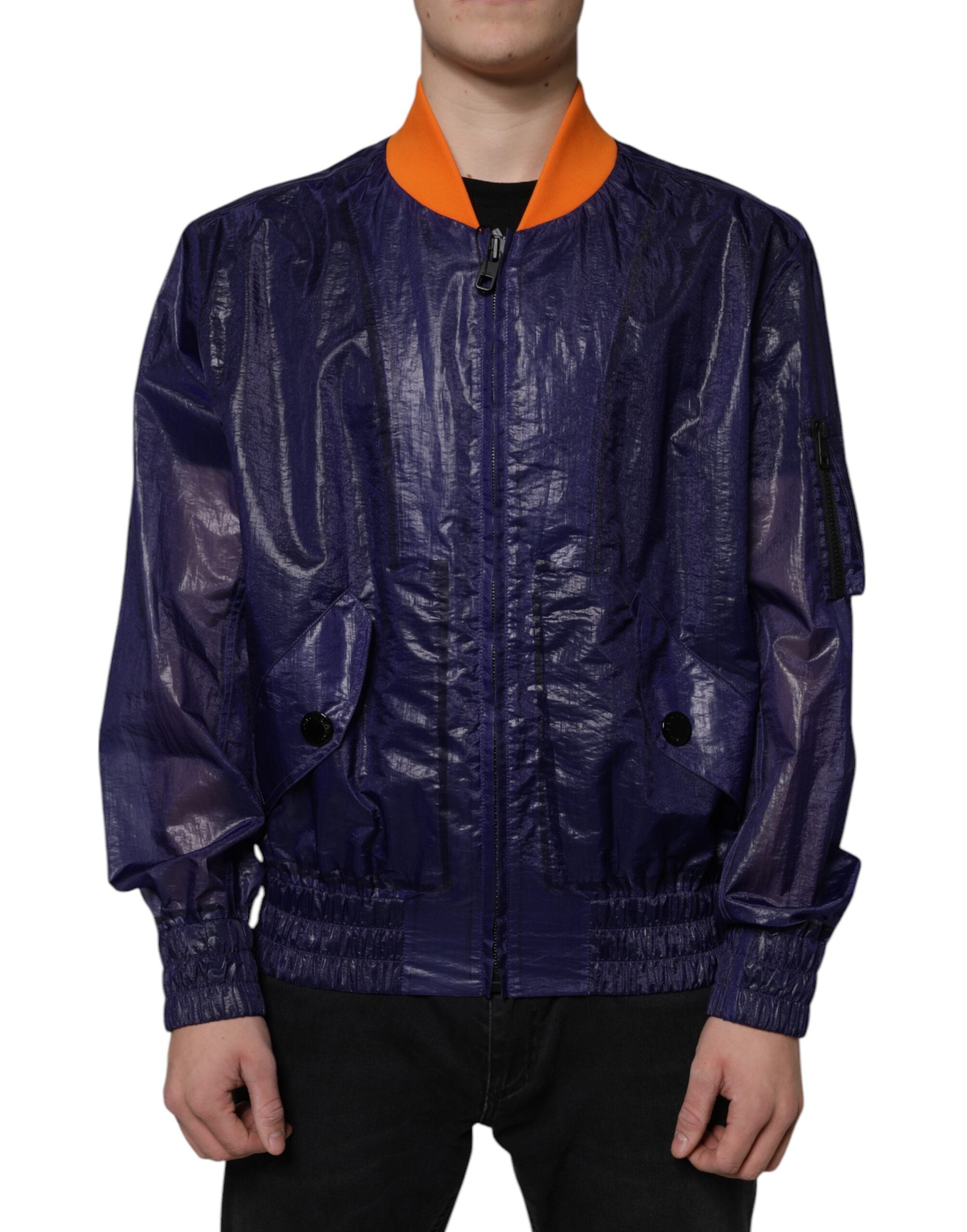 Dolce & Gabbana Blue Cotton Stretch Full Zip Bomber Jacket - ACCEXO