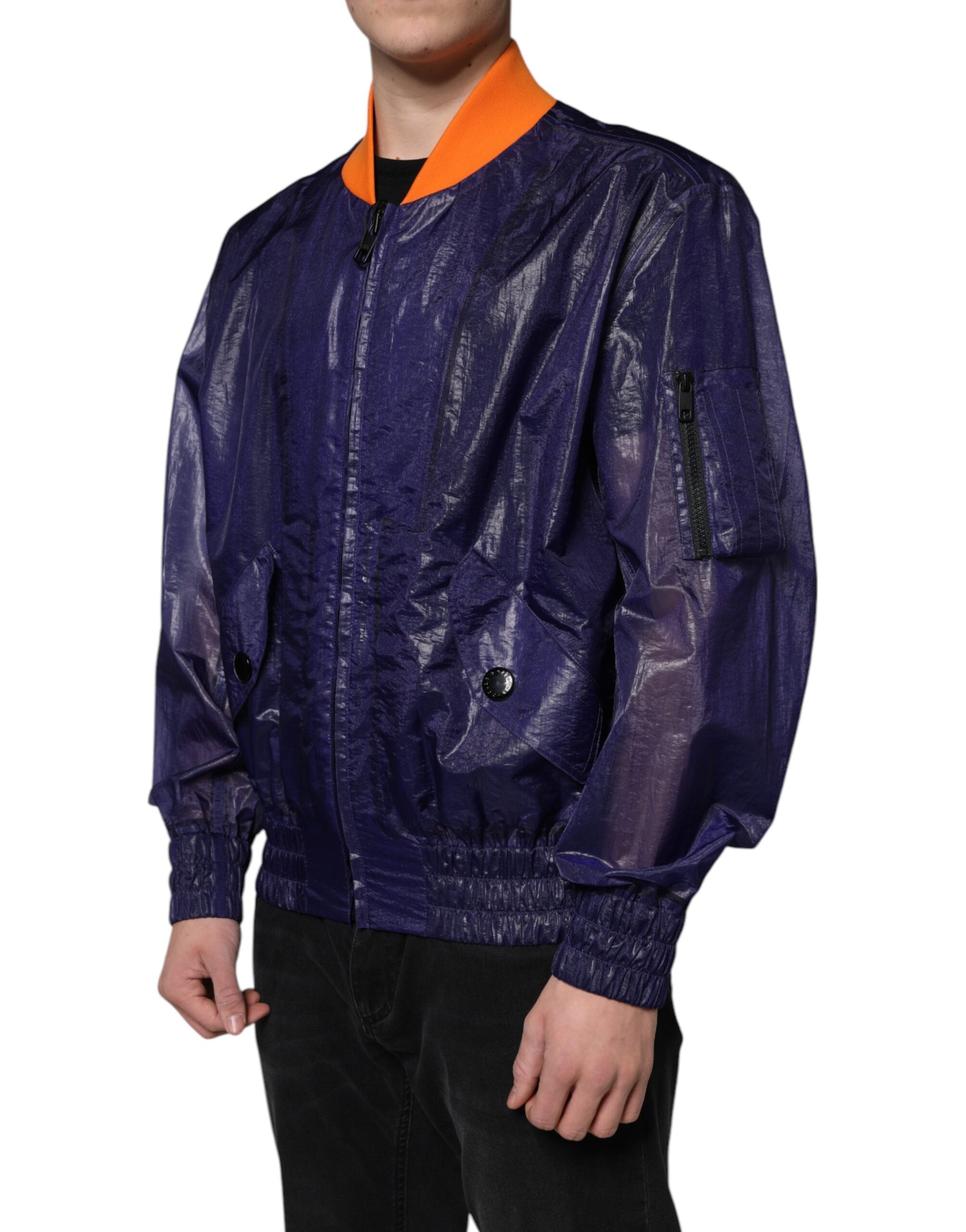 Dolce & Gabbana Blue Cotton Stretch Full Zip Bomber Jacket - ACCEXO