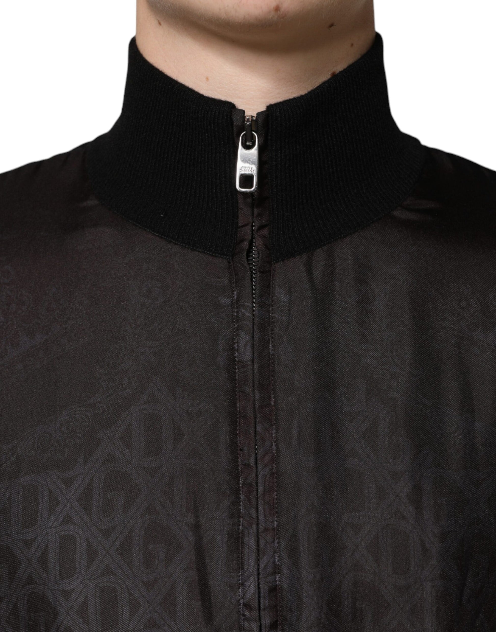 Dolce & Gabbana Black Logo Monogram Full Zip Bomber Jacket - ACCEXO