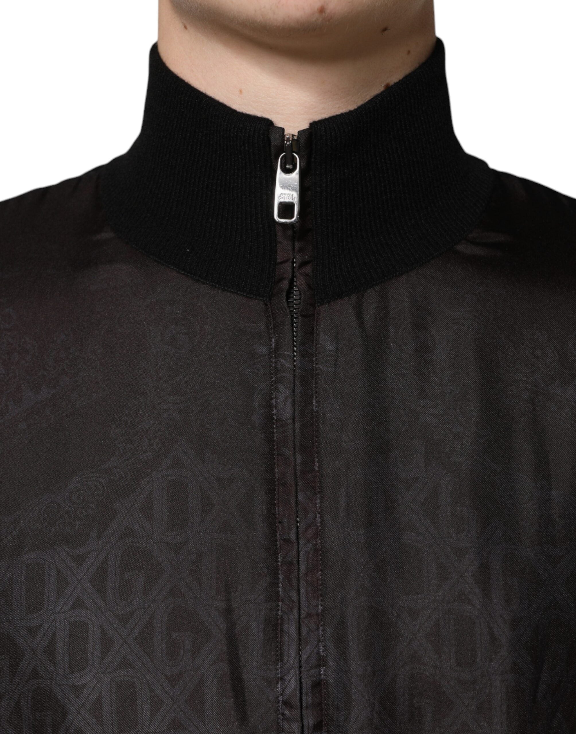 Dolce & Gabbana Black Logo Monogram Full Zip Bomber Jacket - ACCEXO