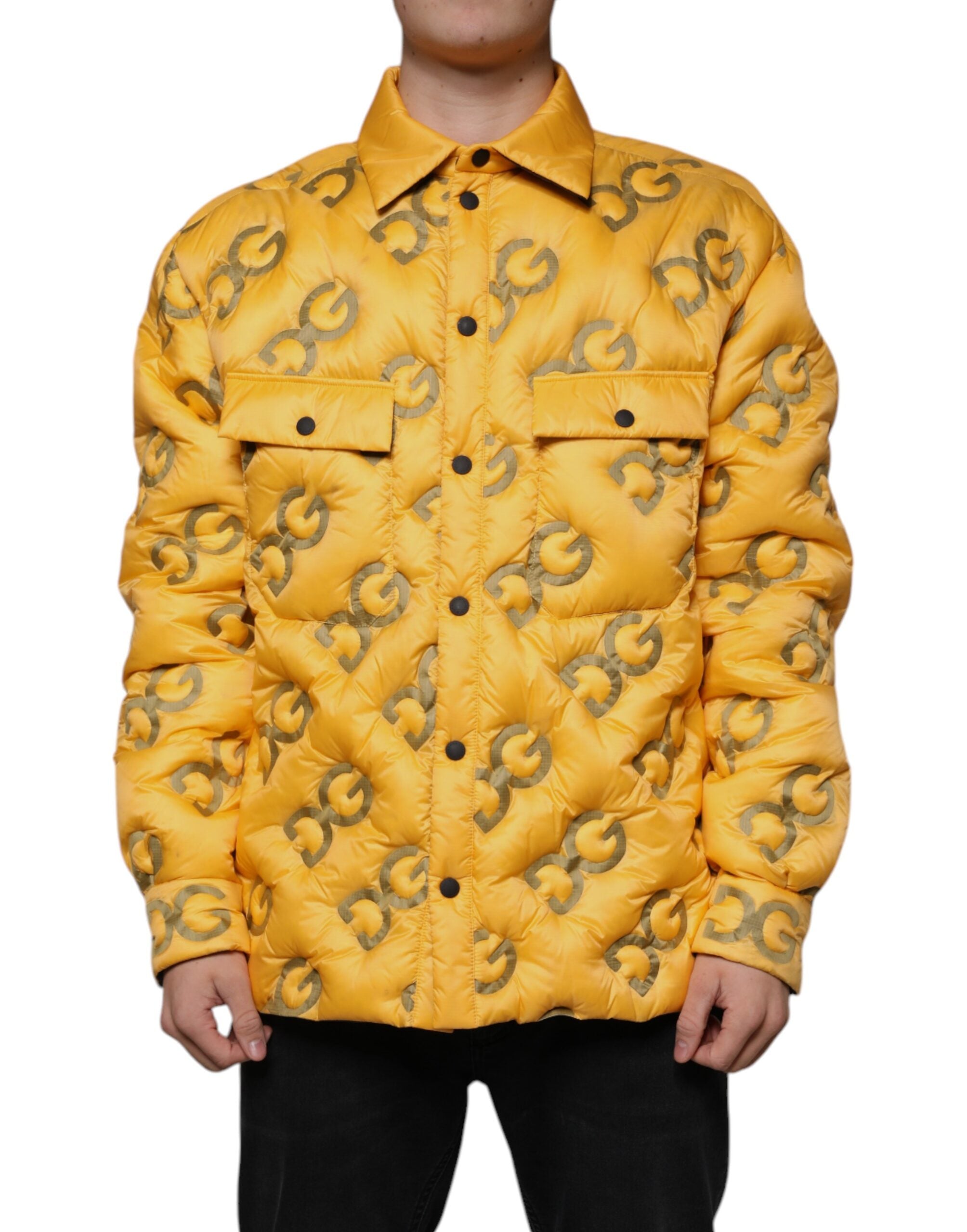 Dolce & Gabbana Yellow Logo Padded Buttoned Blouson Jacket - ACCEXO