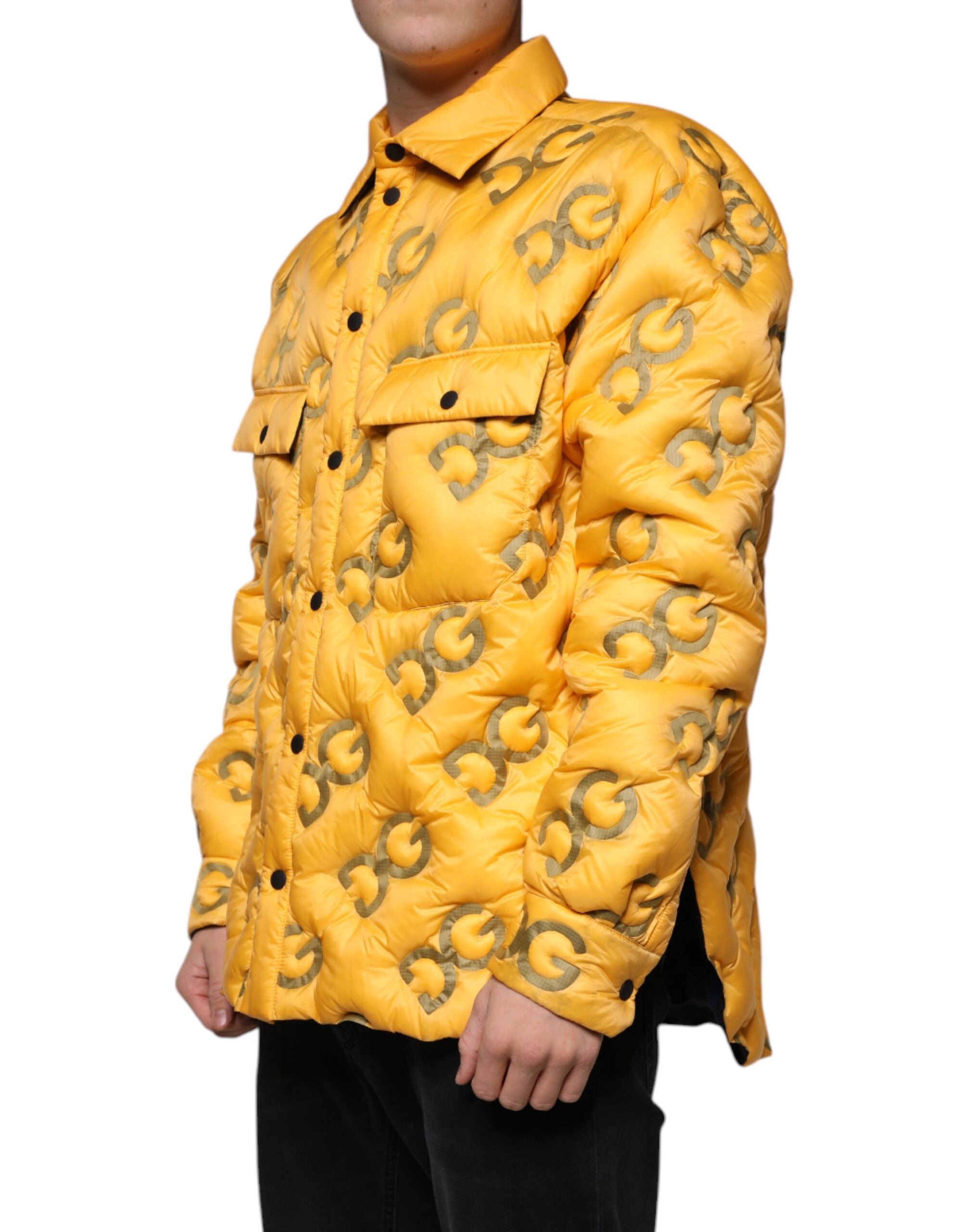 Dolce & Gabbana Yellow Logo Padded Buttoned Blouson Jacket - ACCEXO
