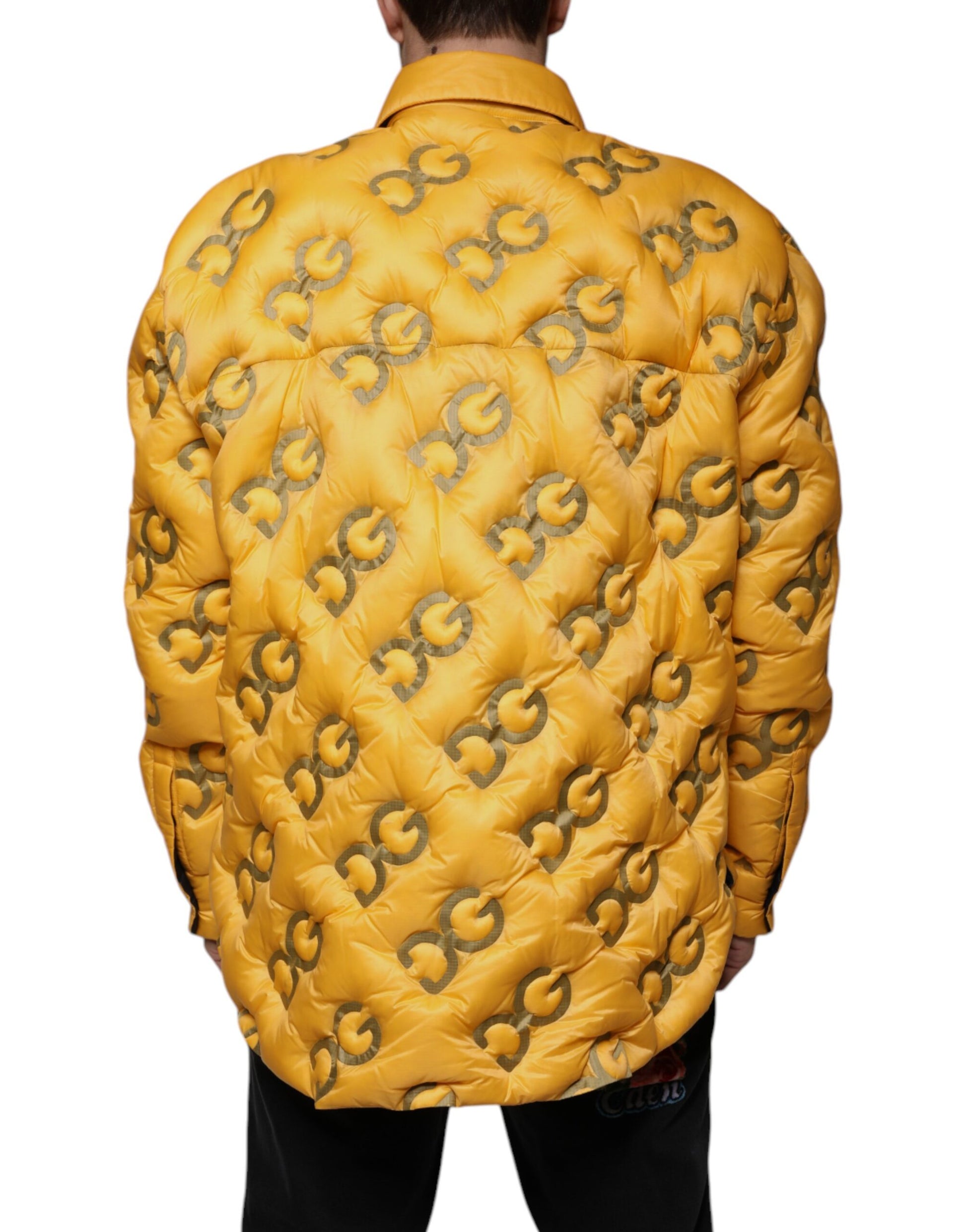 Dolce & Gabbana Yellow Logo Padded Buttoned Blouson Jacket - ACCEXO