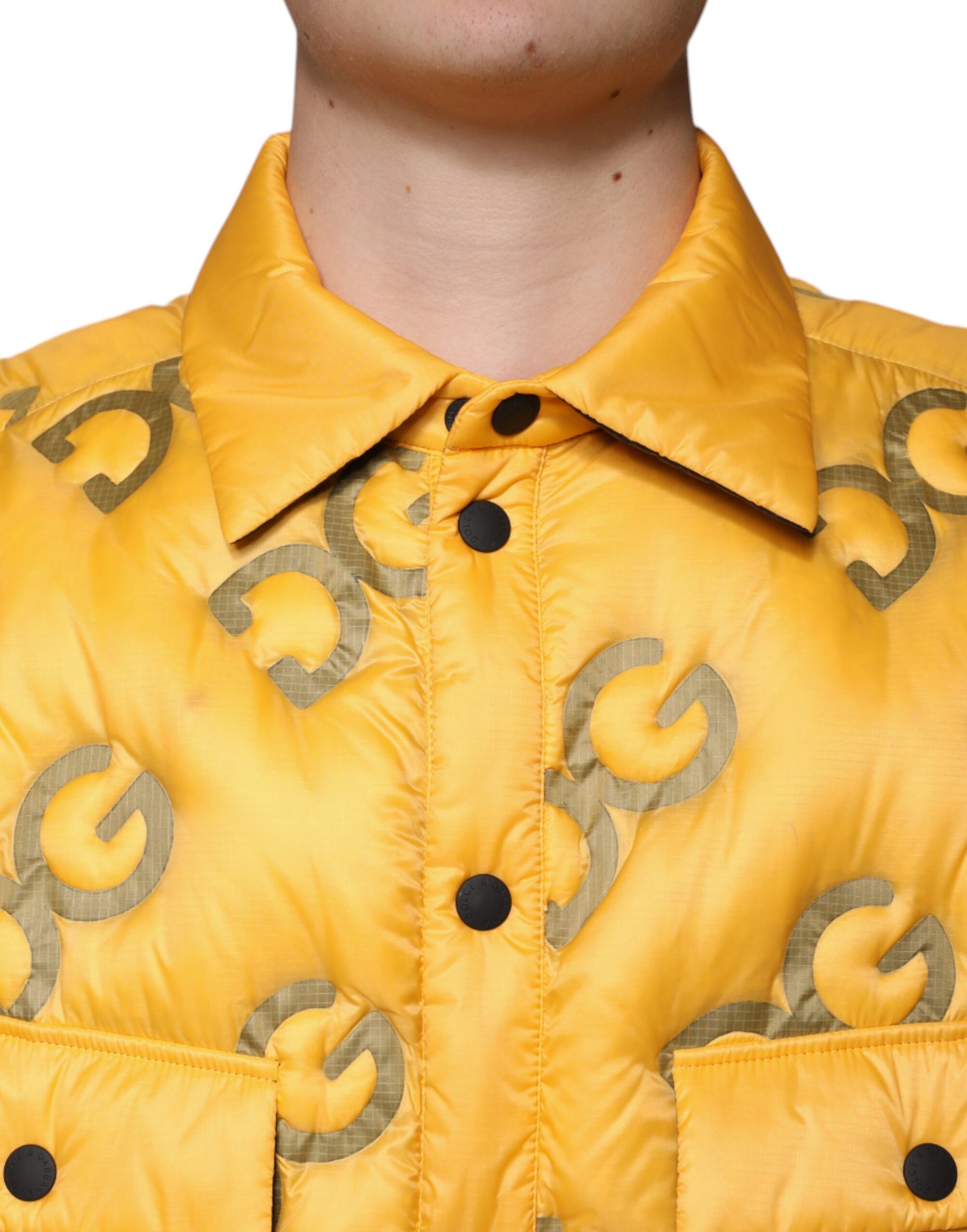 Dolce & Gabbana Yellow Logo Padded Buttoned Blouson Jacket - ACCEXO