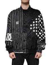 Dolce & Gabbana Black Polka Dot Stripe Nylon Bomber Jacket - ACCEXO
