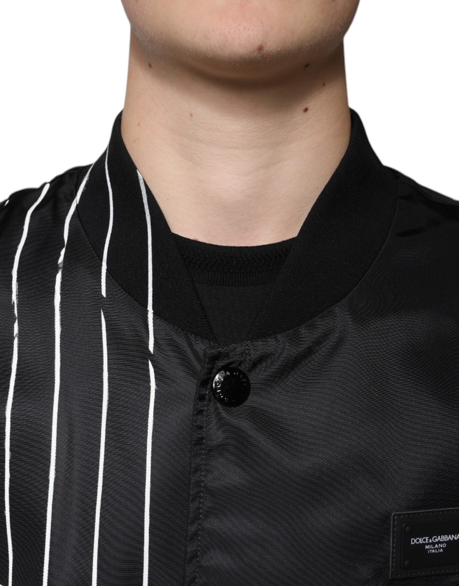 Dolce & Gabbana Black Polka Dot Stripe Nylon Bomber Jacket - ACCEXO