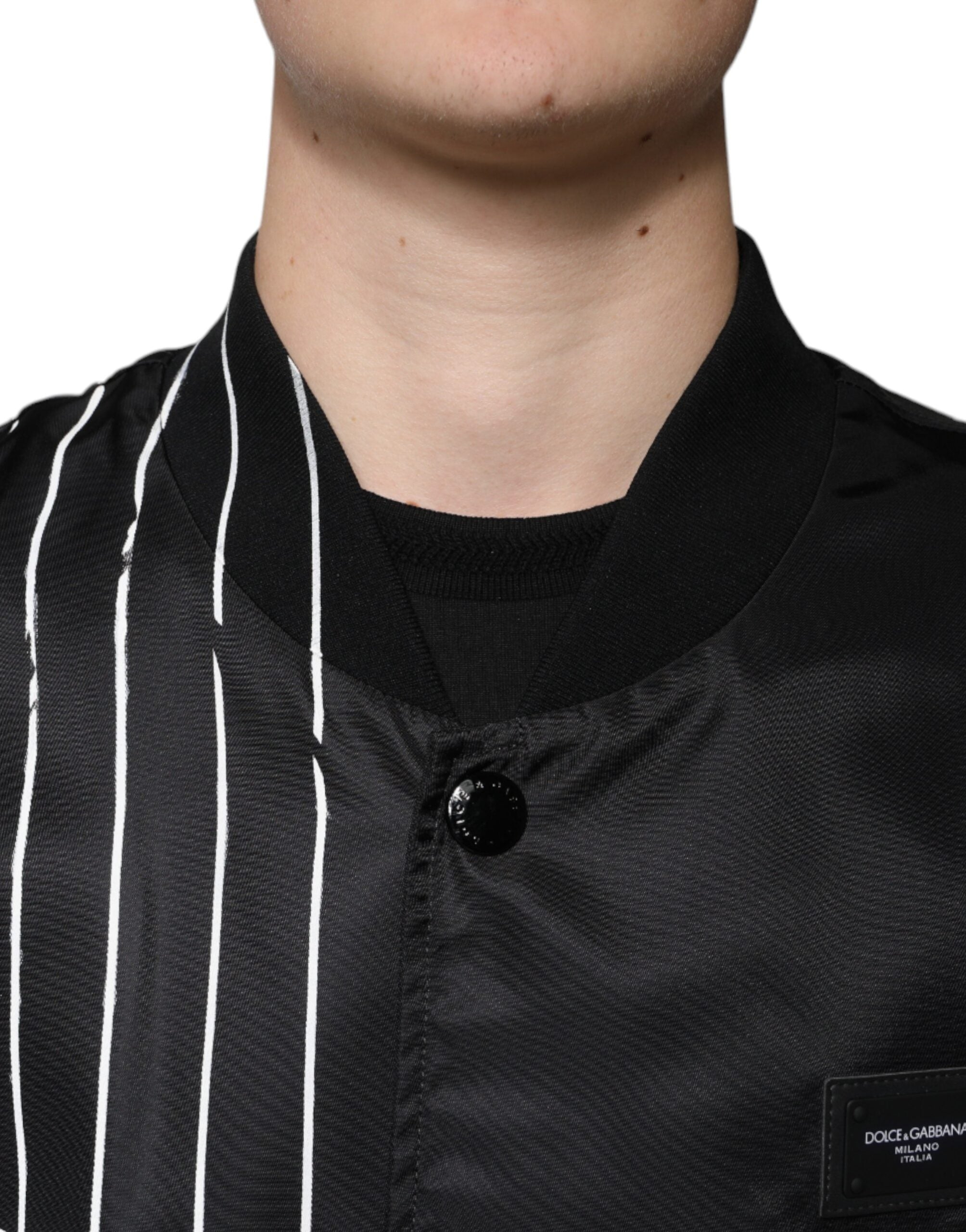 Dolce & Gabbana Black Polka Dot Stripe Nylon Bomber Jacket - ACCEXO