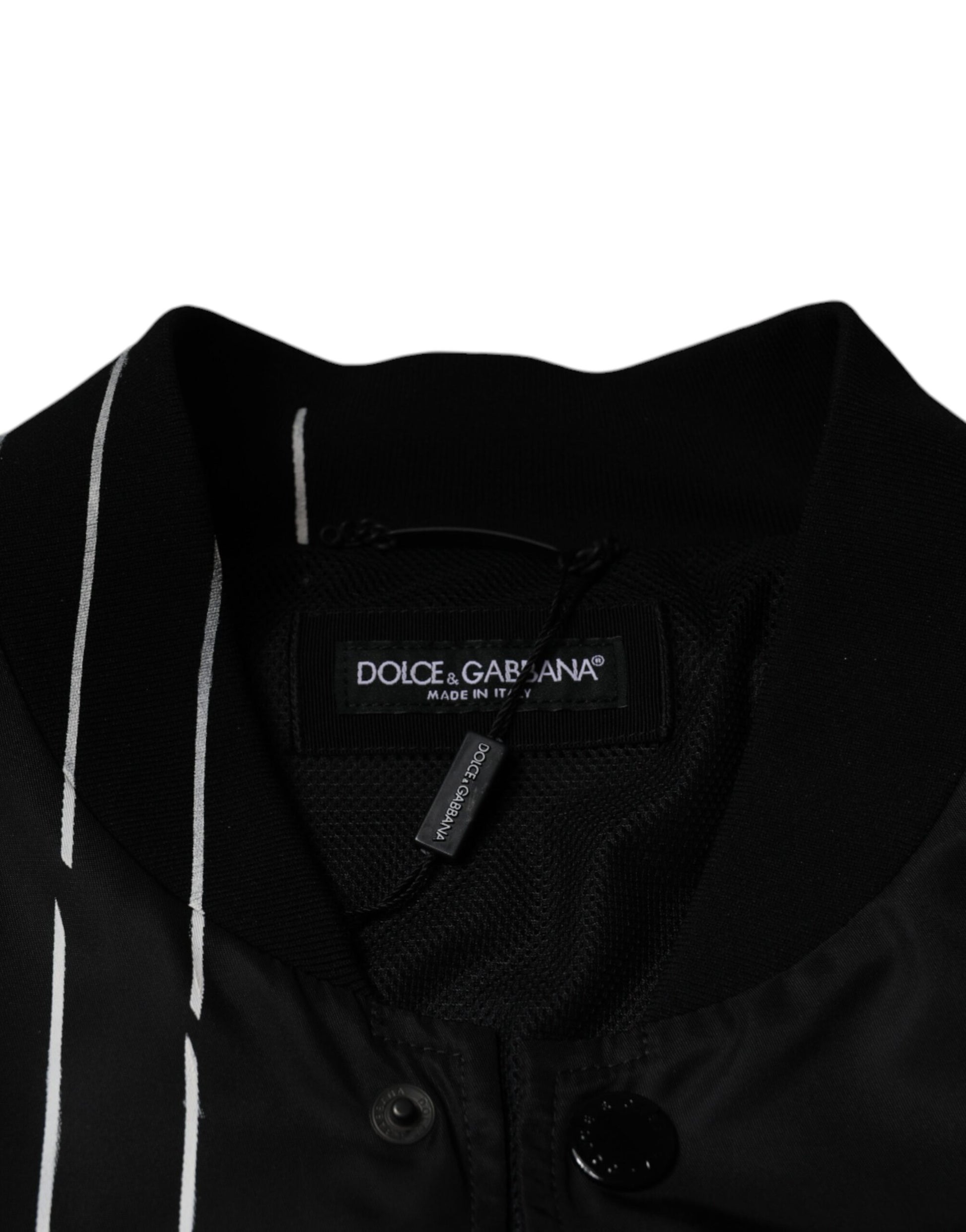 Dolce & Gabbana Black Polka Dot Stripe Nylon Bomber Jacket - ACCEXO