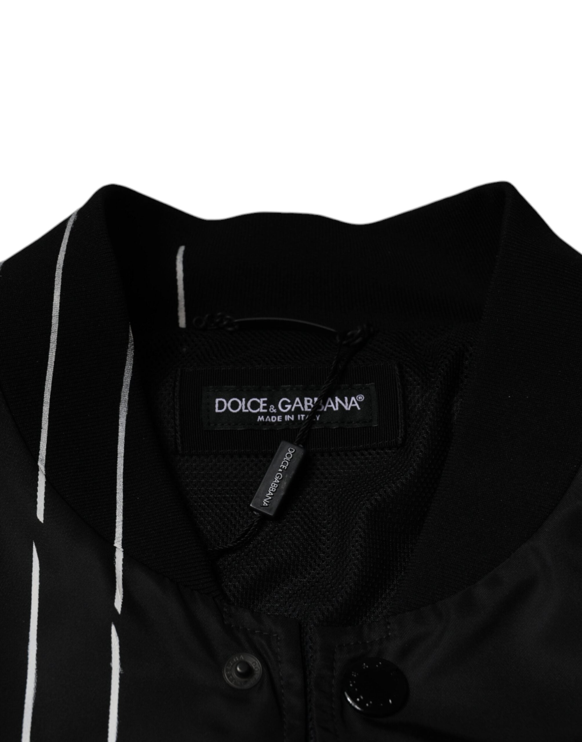 Dolce & Gabbana Black Polka Dot Stripe Nylon Bomber Jacket - ACCEXO