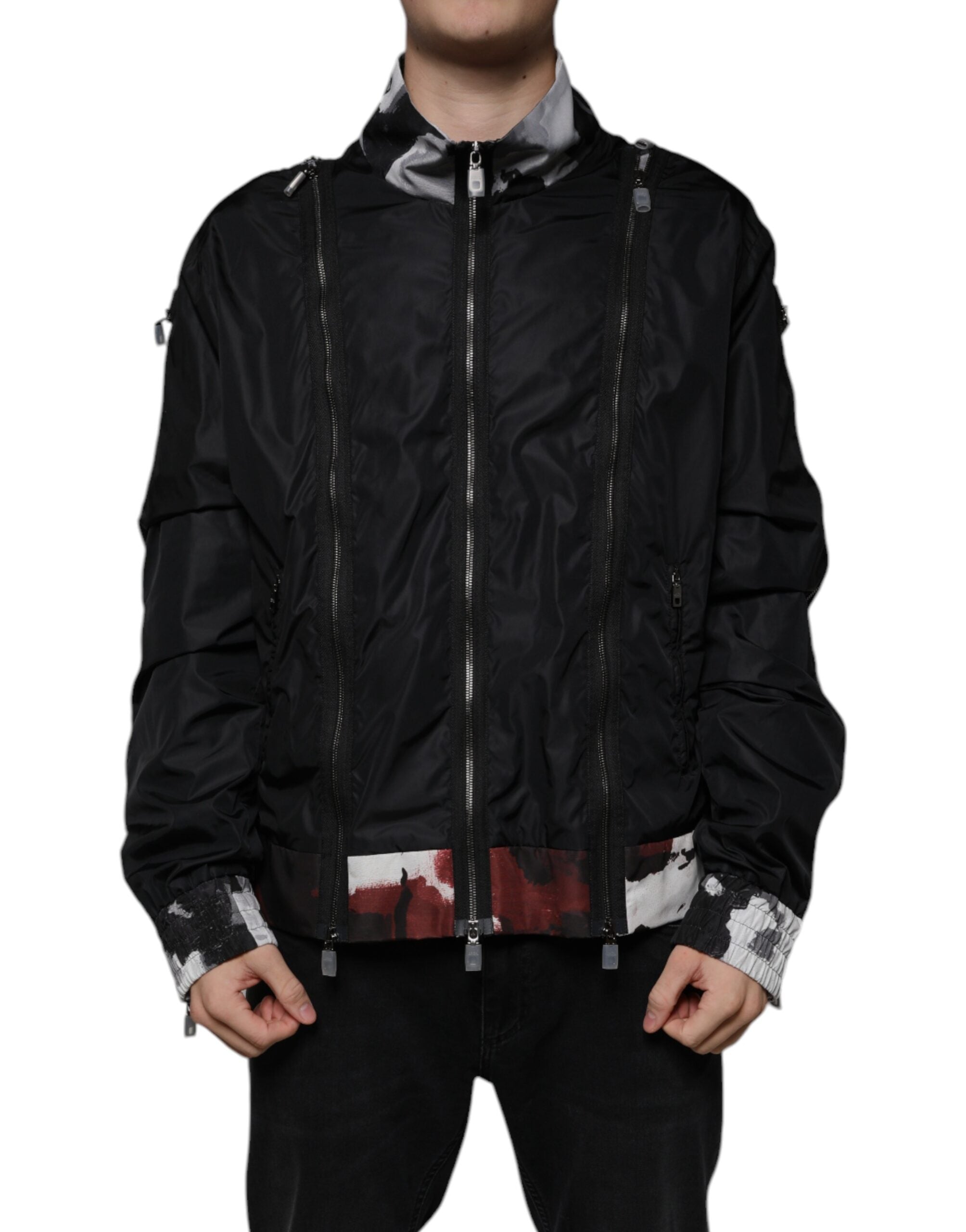 Dolce & Gabbana Black Nylon Full Zip Men Bomber Jacket - ACCEXO