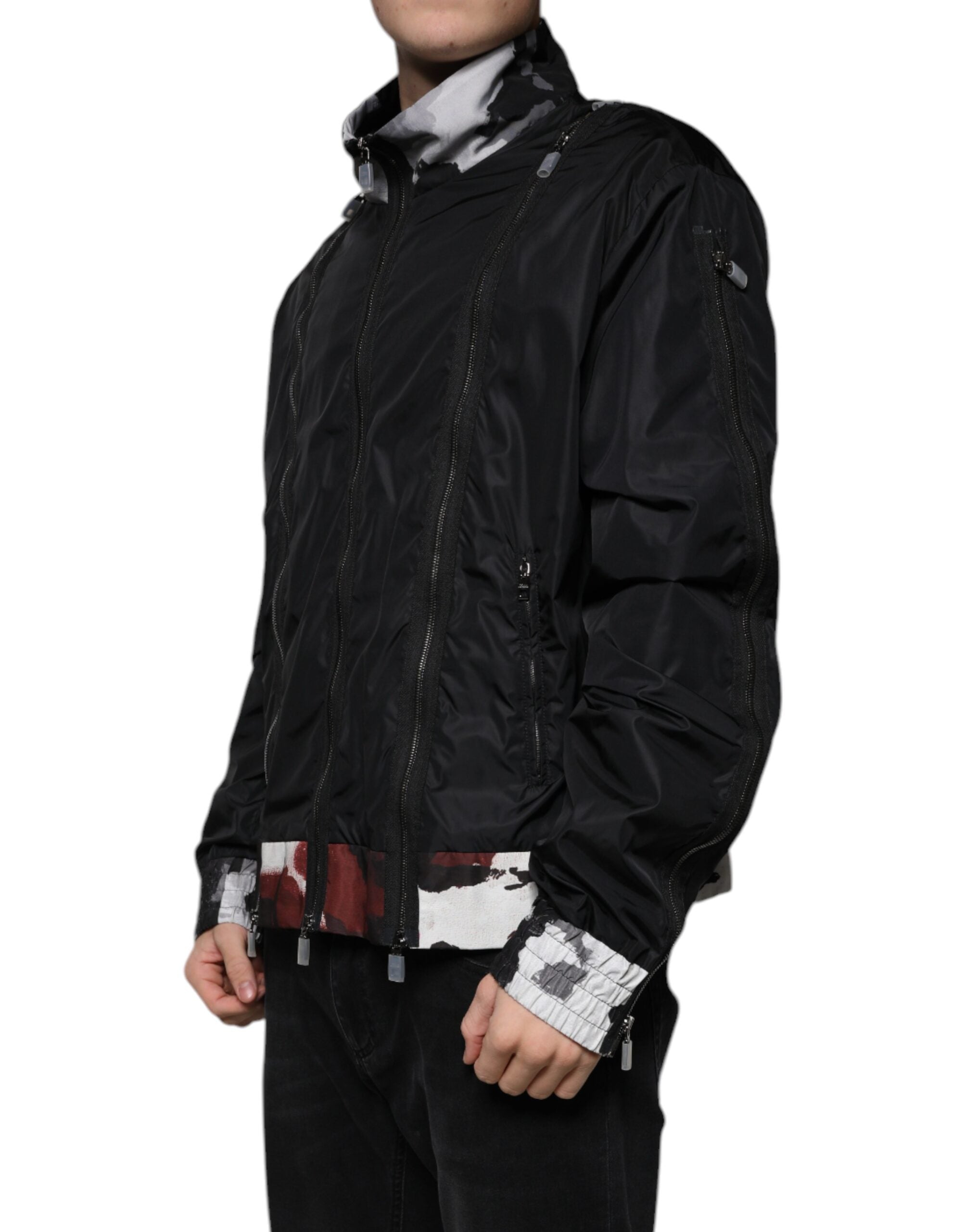 Dolce & Gabbana Black Nylon Full Zip Men Bomber Jacket - ACCEXO