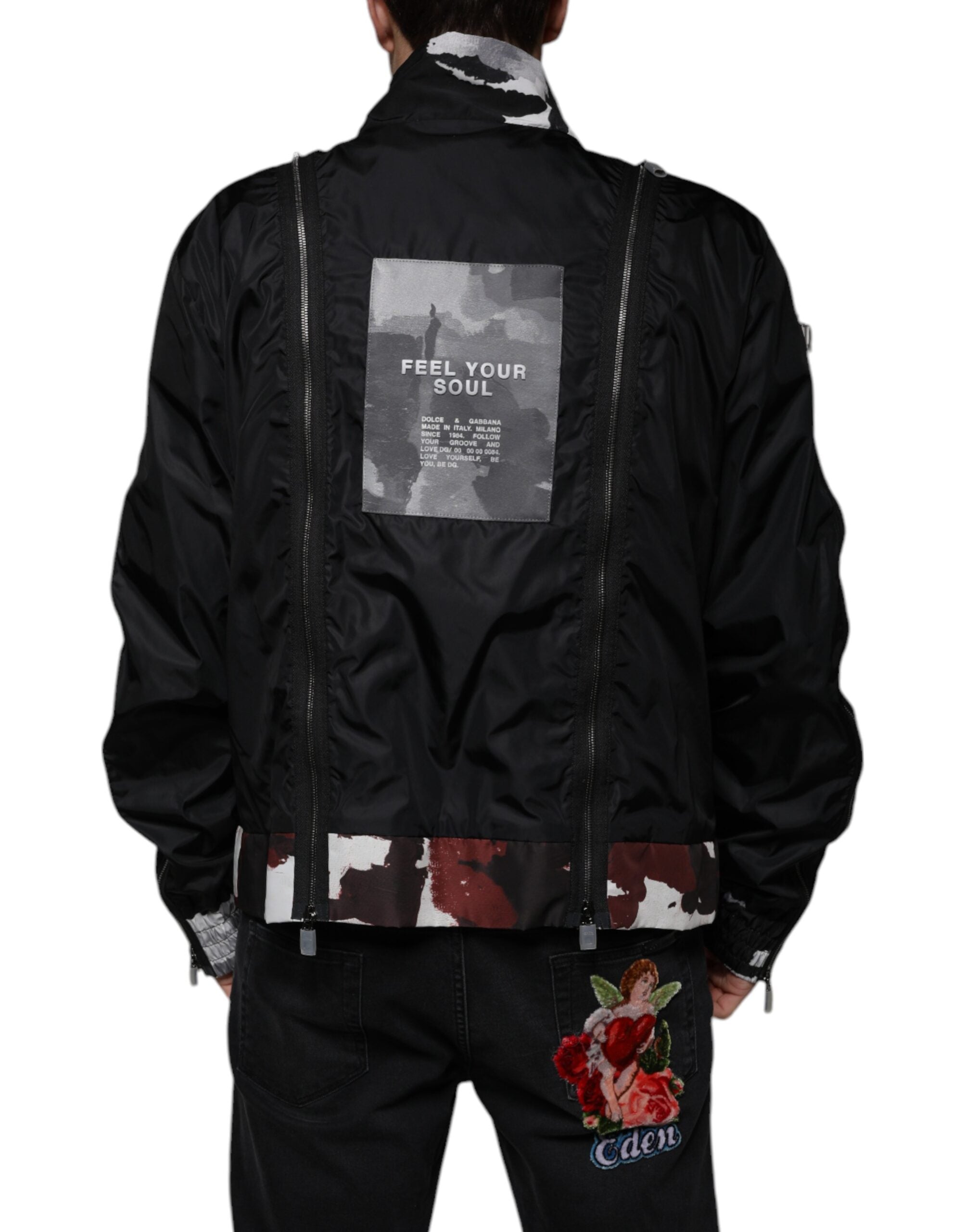 Dolce & Gabbana Black Nylon Full Zip Men Bomber Jacket - ACCEXO