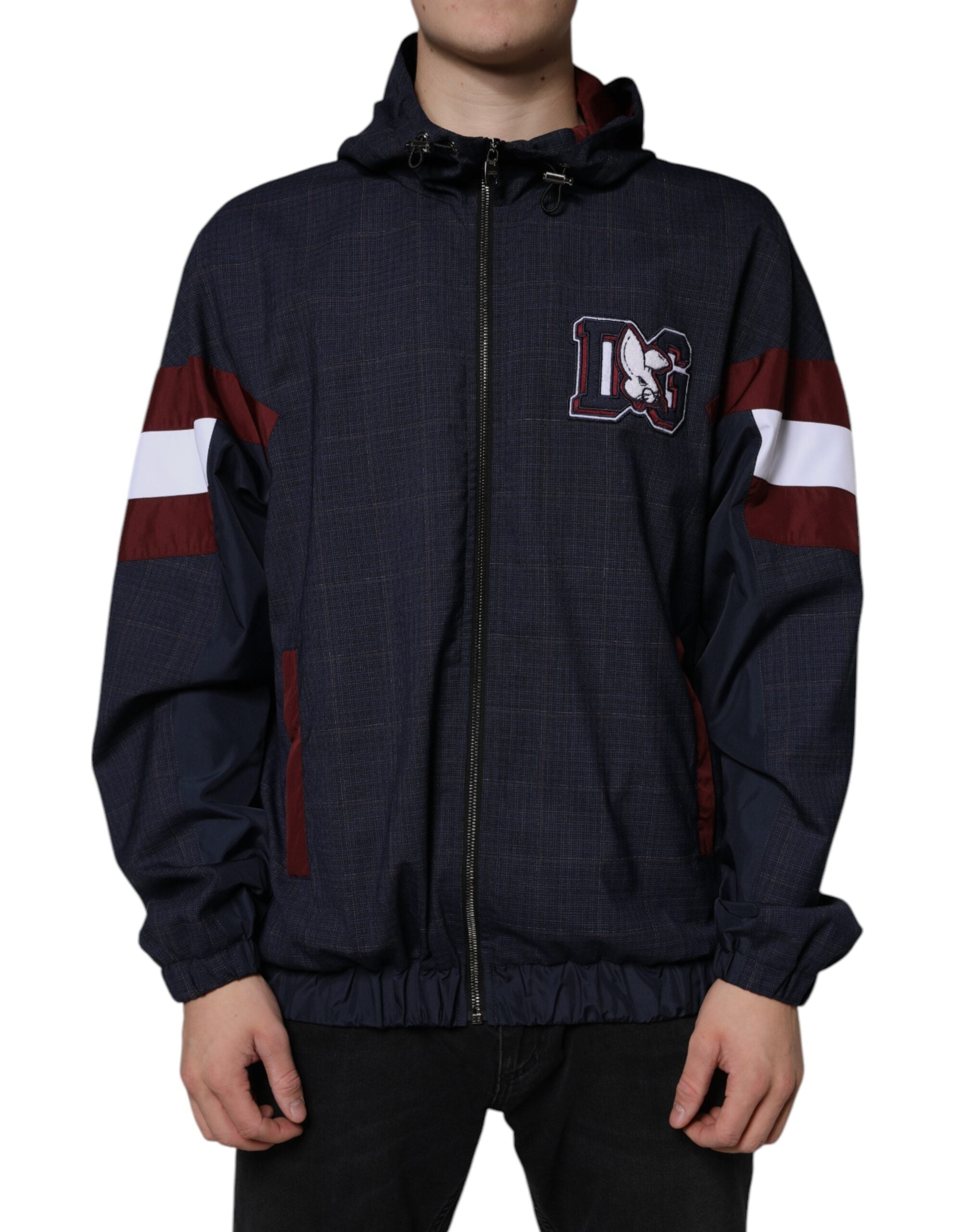 Dolce & Gabbana Blue Logo Full Zip Hooded Men Bomber Jacket - ACCEXO