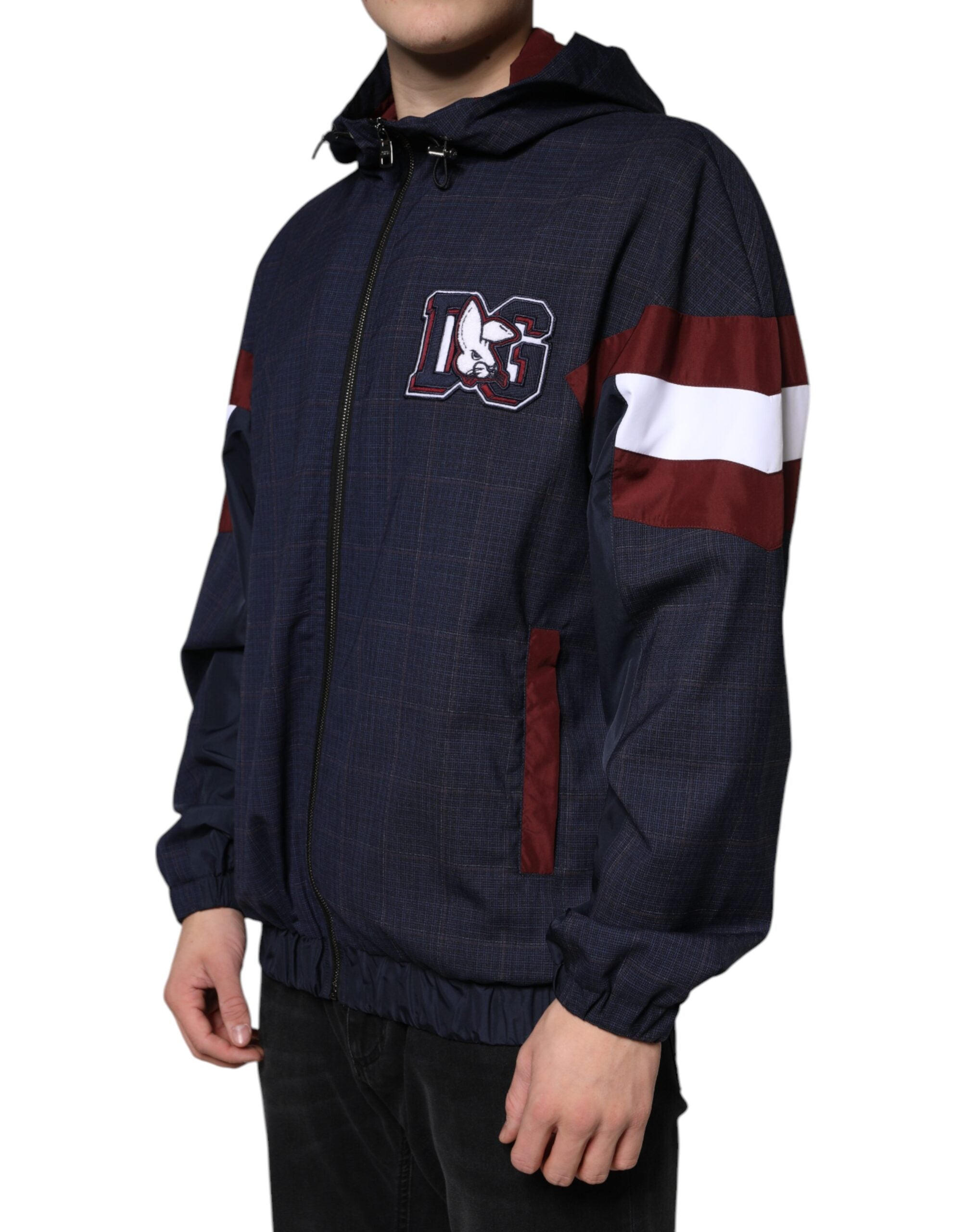 Dolce & Gabbana Blue Logo Full Zip Hooded Men Bomber Jacket - ACCEXO