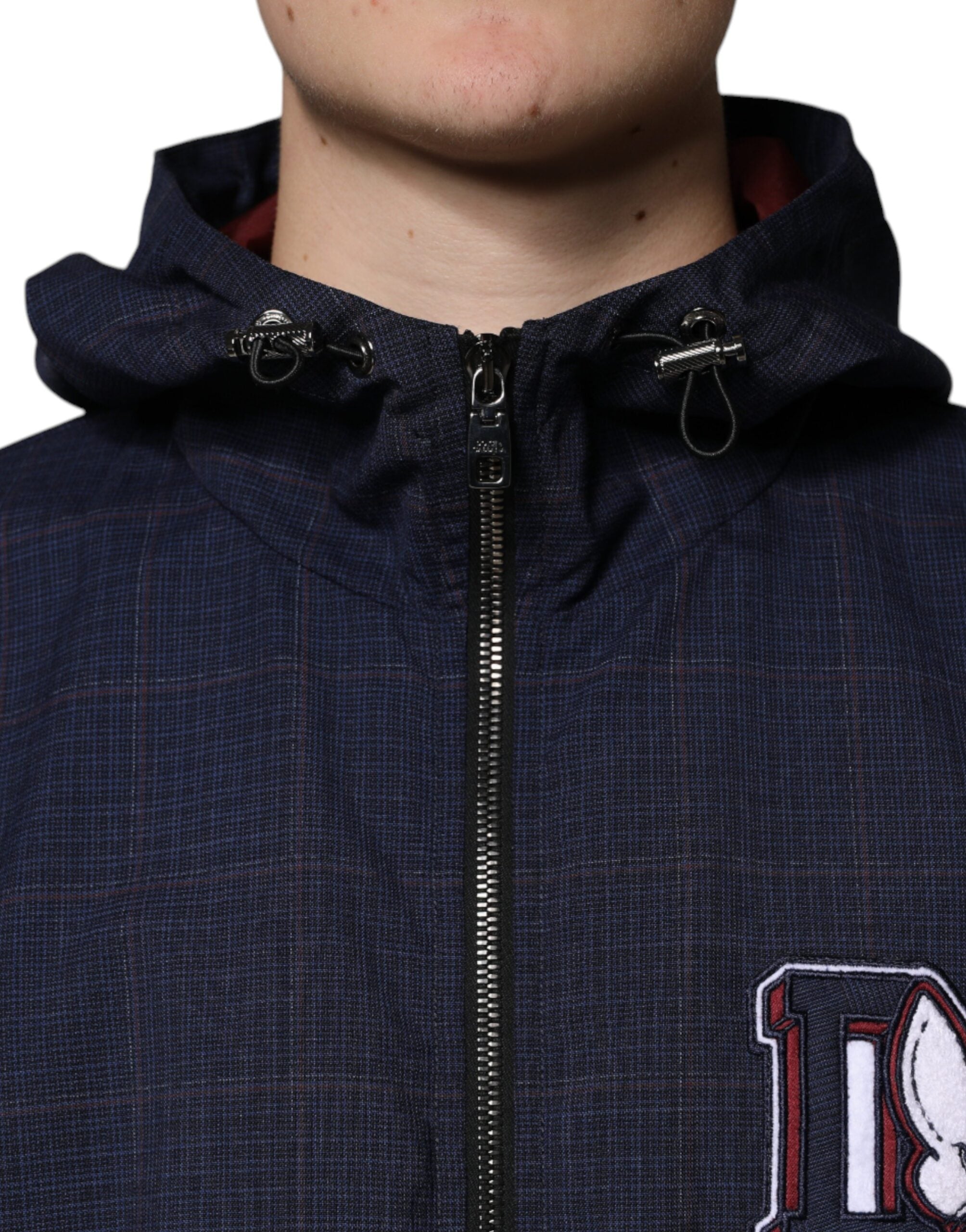 Dolce & Gabbana Blue Logo Full Zip Hooded Men Bomber Jacket - ACCEXO