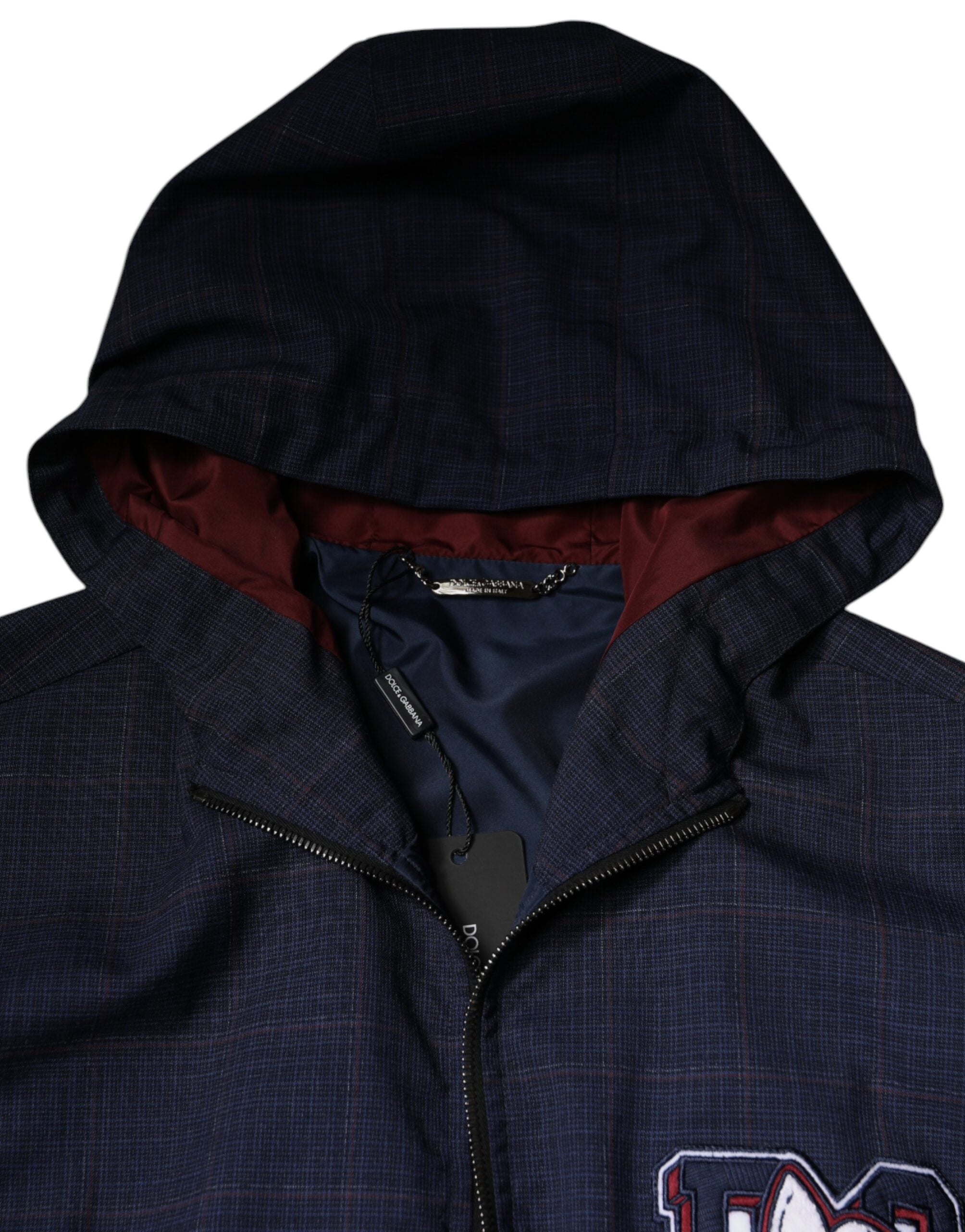 Dolce & Gabbana Blue Logo Full Zip Hooded Men Bomber Jacket - ACCEXO
