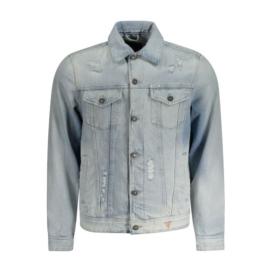 Guess Jeans Light Blue Cotton Men Jacket