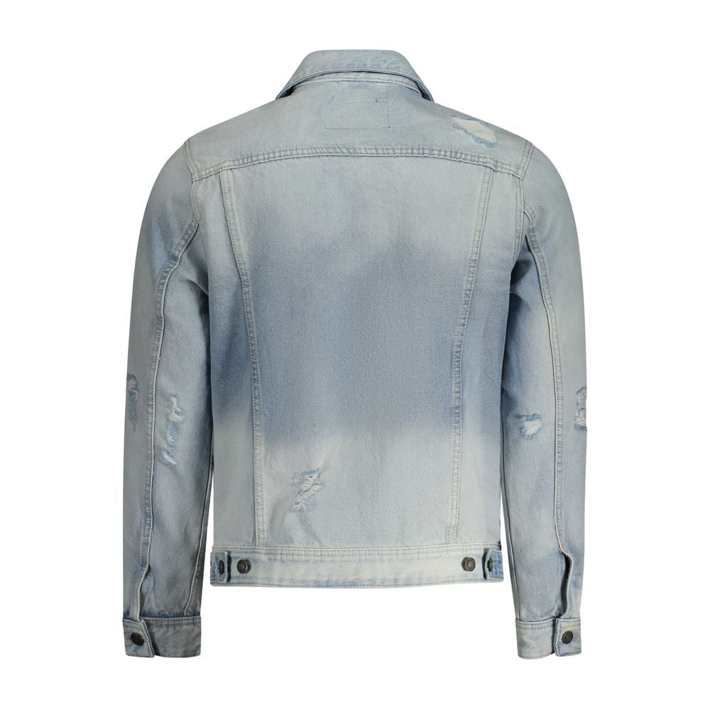 Guess Jeans Light Blue Cotton Men Jacket