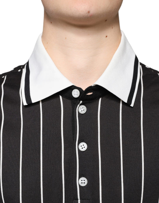 Dolce & Gabbana Black White Stripes Collared Polo T-shirt