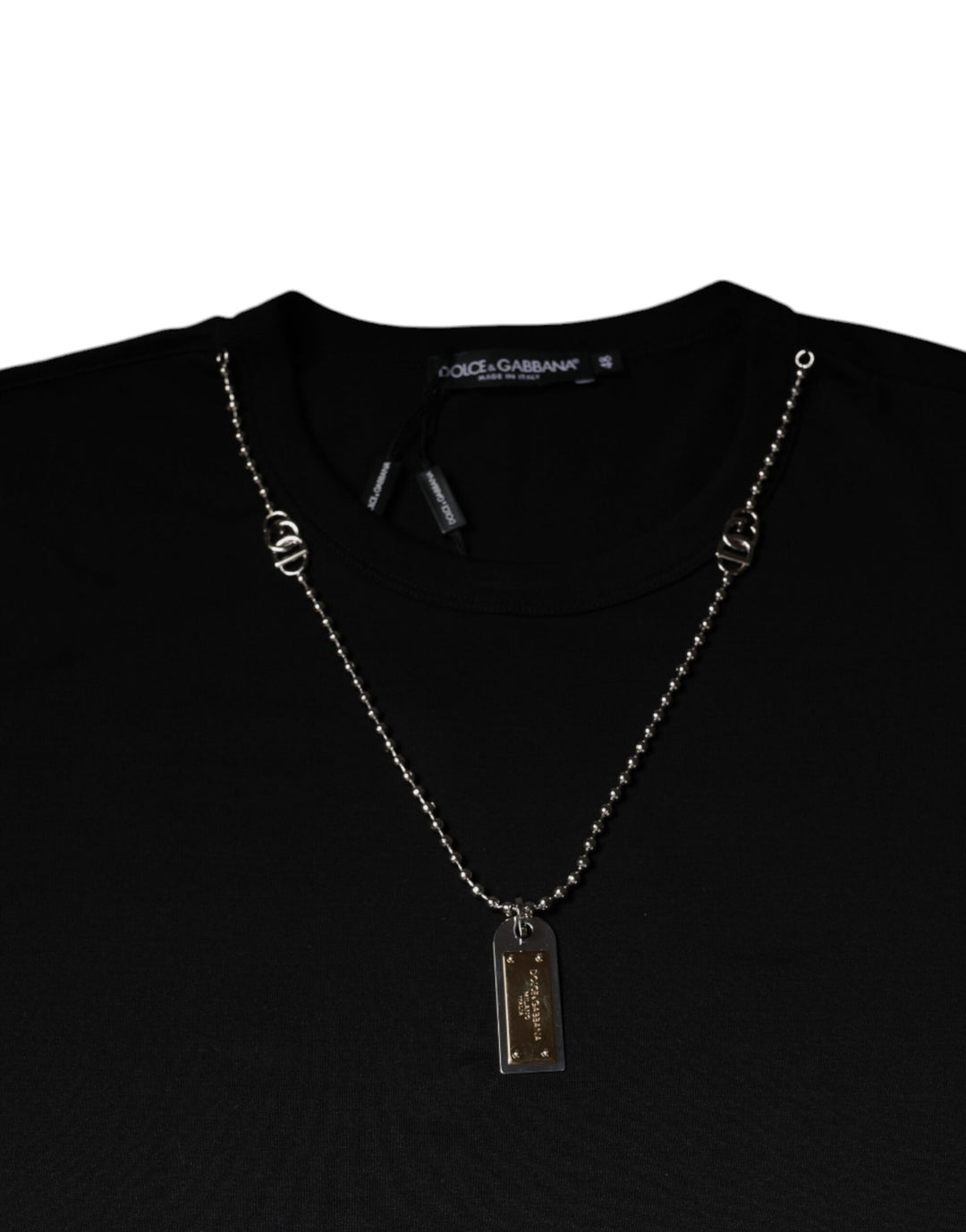 Dolce & Gabbana Black Cotton Necklace Embellished T-shirt